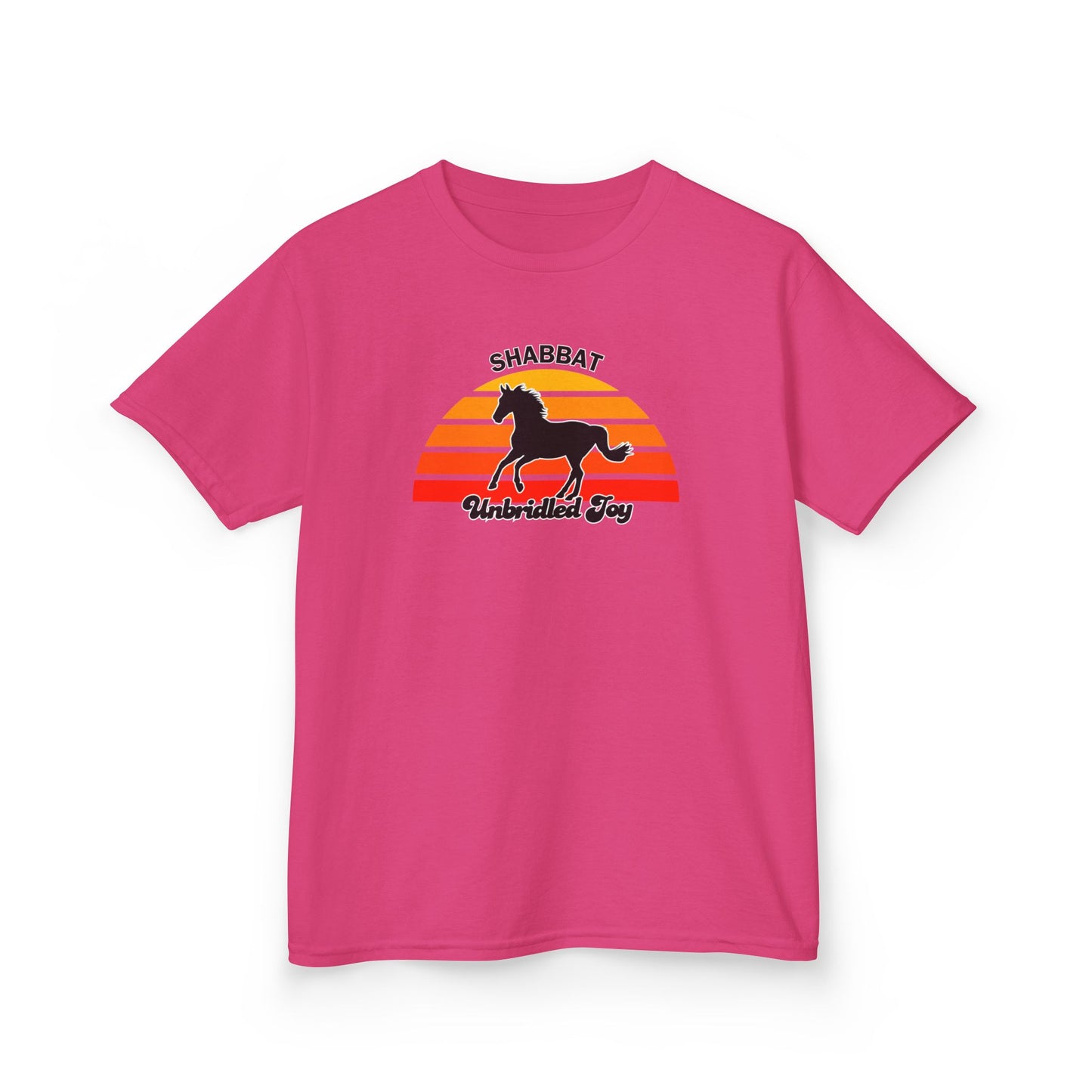 Kids T‑Shirt — 'Shabbat Unbridled Joy' Horse Sunset Graphic