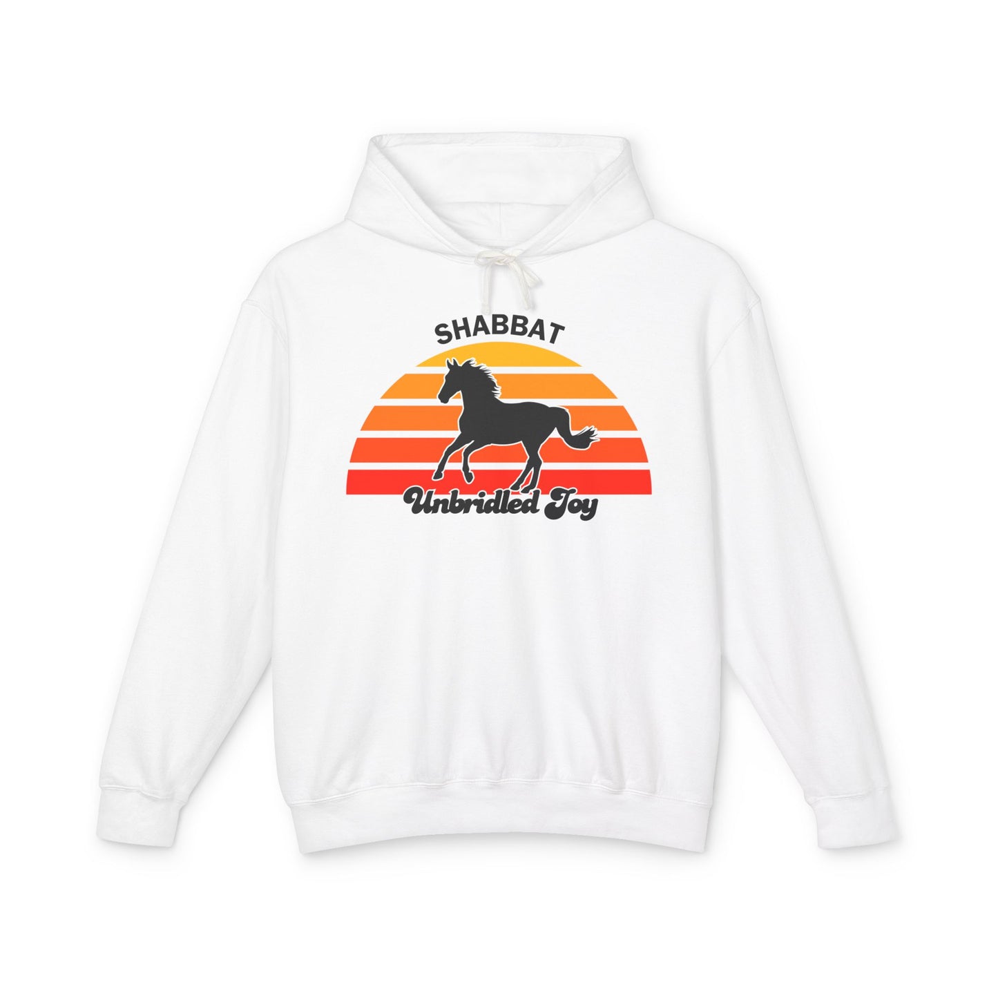 Shabbat Unbridled Joy Hoodie — Retro Sunset Horse Hooded Sweatshirt