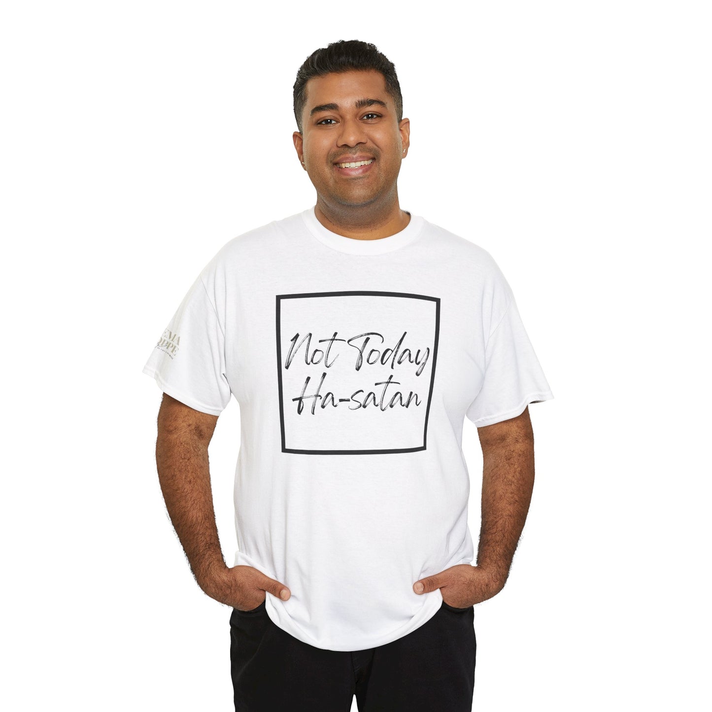 "Not Today Ha-satan" Cotton Tee Minimal Script Graphic Tee