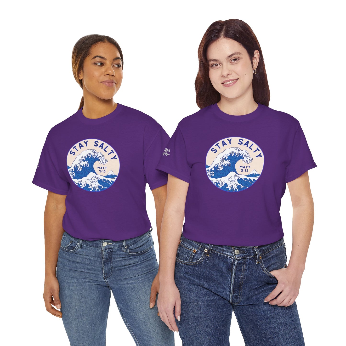 Stay Salty Surf T-Shirt — Coastal Wave Graphic with Matthew 5:13 (Hokusai-Inspired)