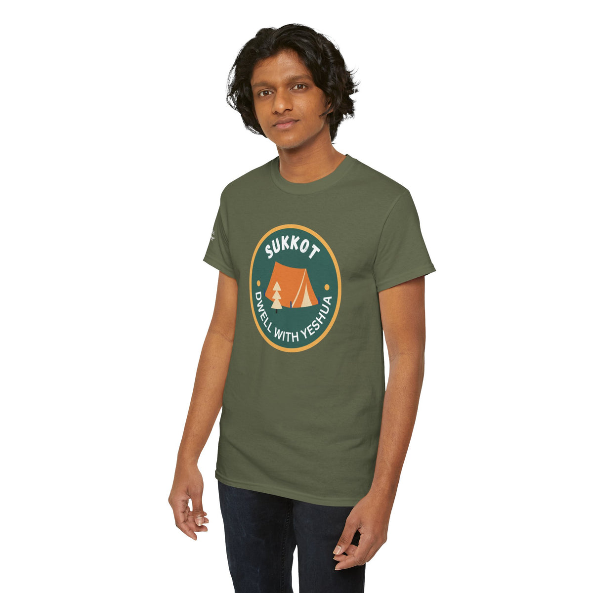 Sukkot Camping Tee — “Dwell With Yeshua” Biblical Feast T‑Shirt