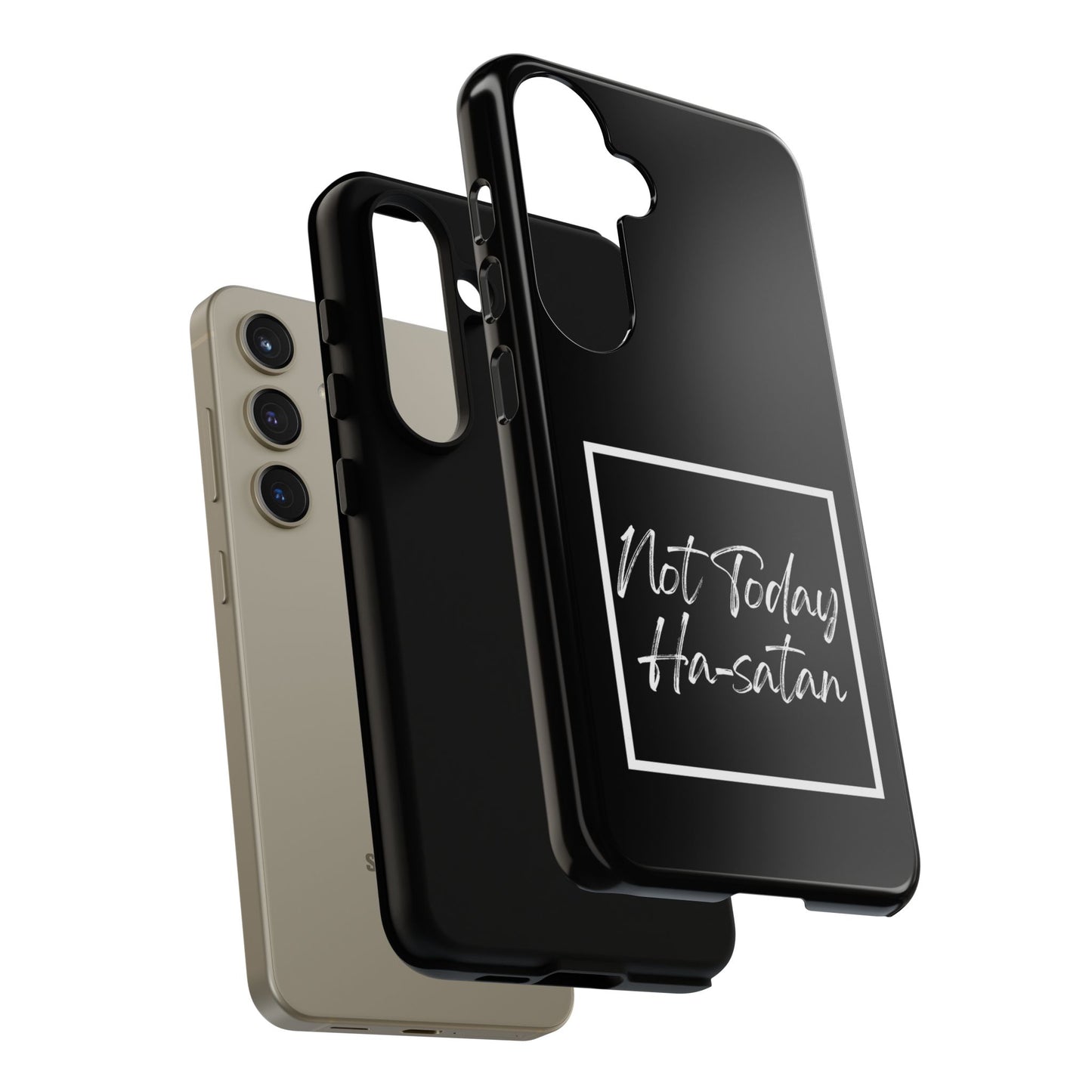 Phone Case- “Not Today Ha-satan” Black Tough Protective Cover Hebrew Humor