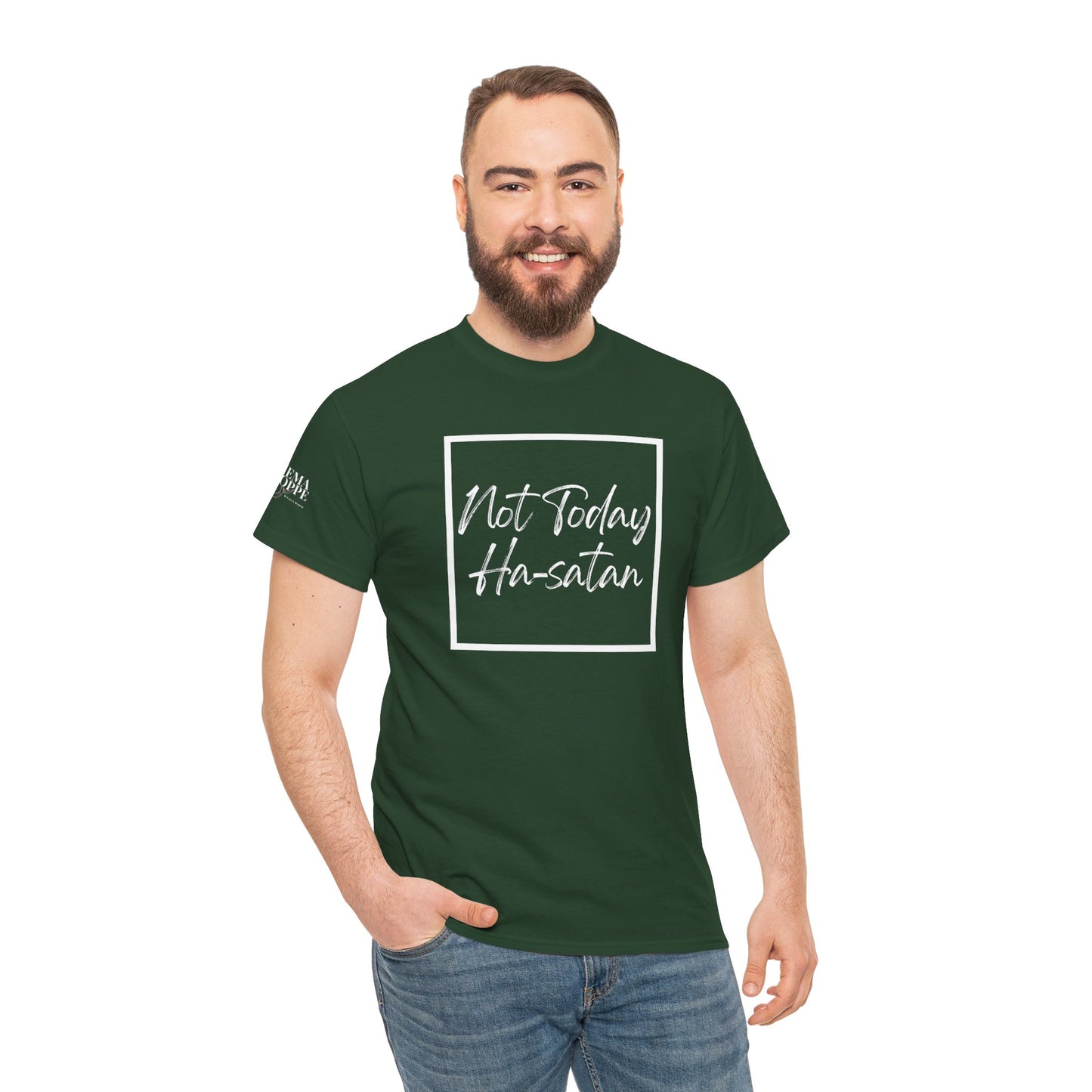 "Not Today Ha-satan" Cotton Tee Minimal Script Graphic Tee