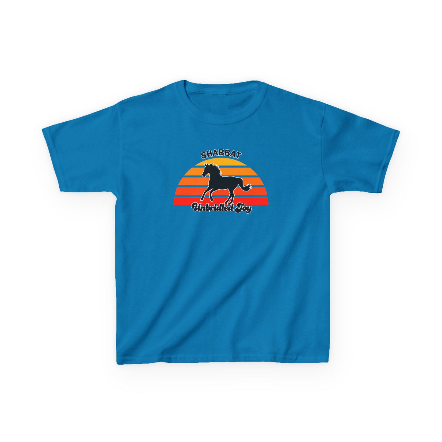Kids T‑Shirt — 'Shabbat Unbridled Joy' Horse Sunset Graphic
