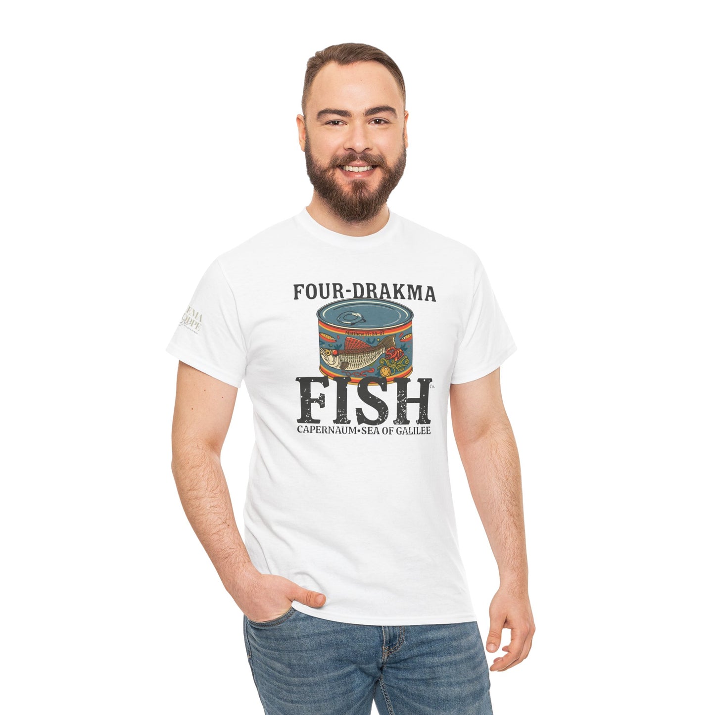 Vintage Four-Drachma Fish Co Matthew 17:24-27 Unisex Tee for Fishermen and Bible Enthusiasts