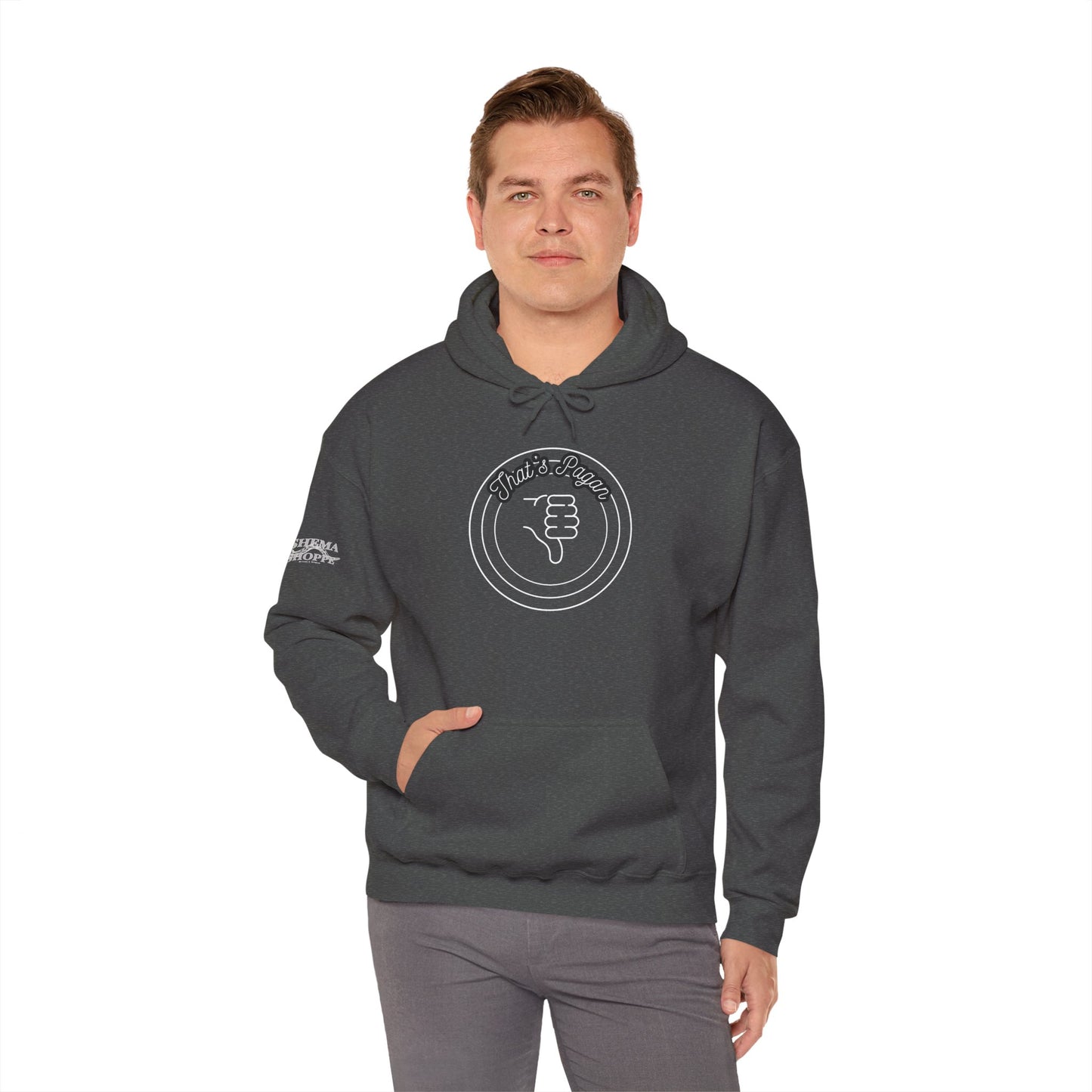 Thar's Pagan Thumbs Down Circle Hoodie — Retro Grunge Anti-Approval Graphic Sweatshirt