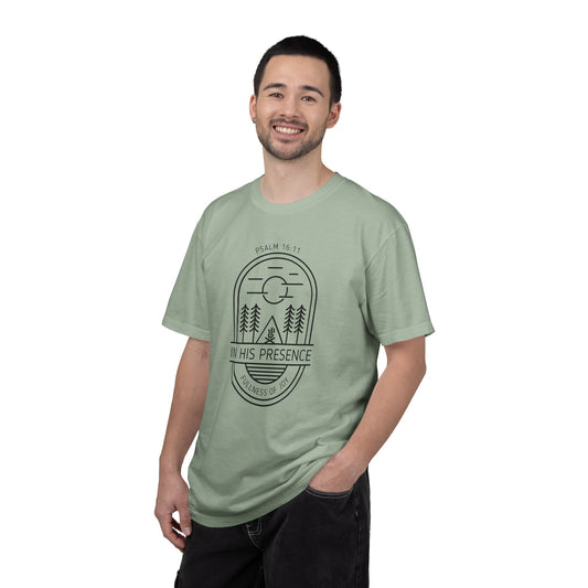In His Presence T-Shirt — Psalm 16:11 Bible Verse Nature Comfort Colors Cotton Shirt