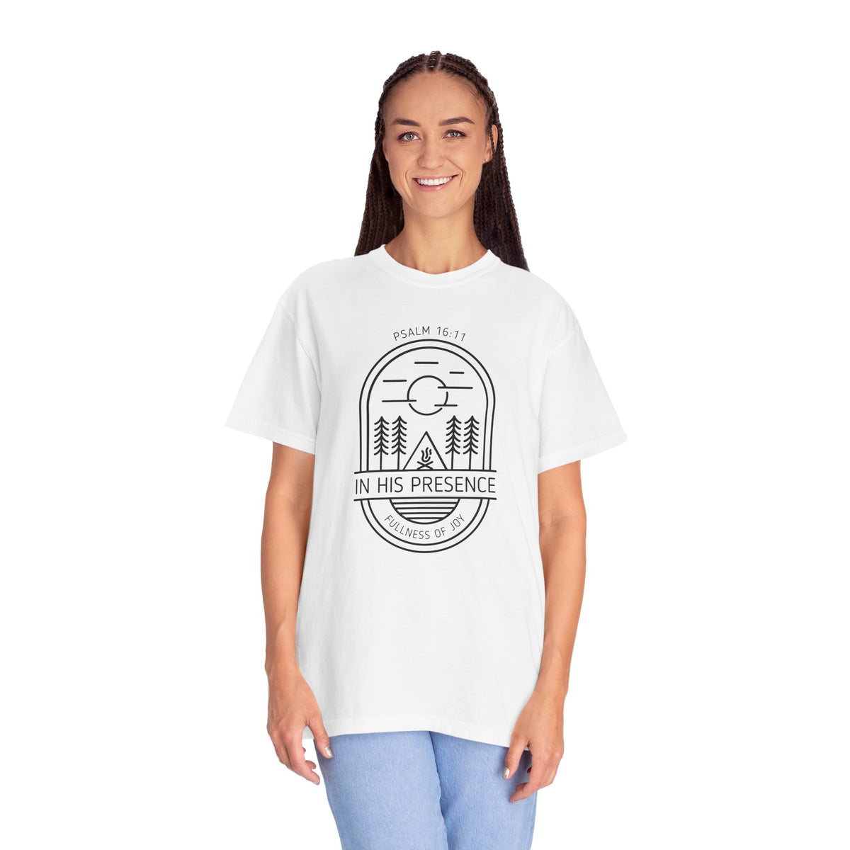 In His Presence T-Shirt — Psalm 16:11 Bible Verse Nature Comfort Colors Cotton Shirt