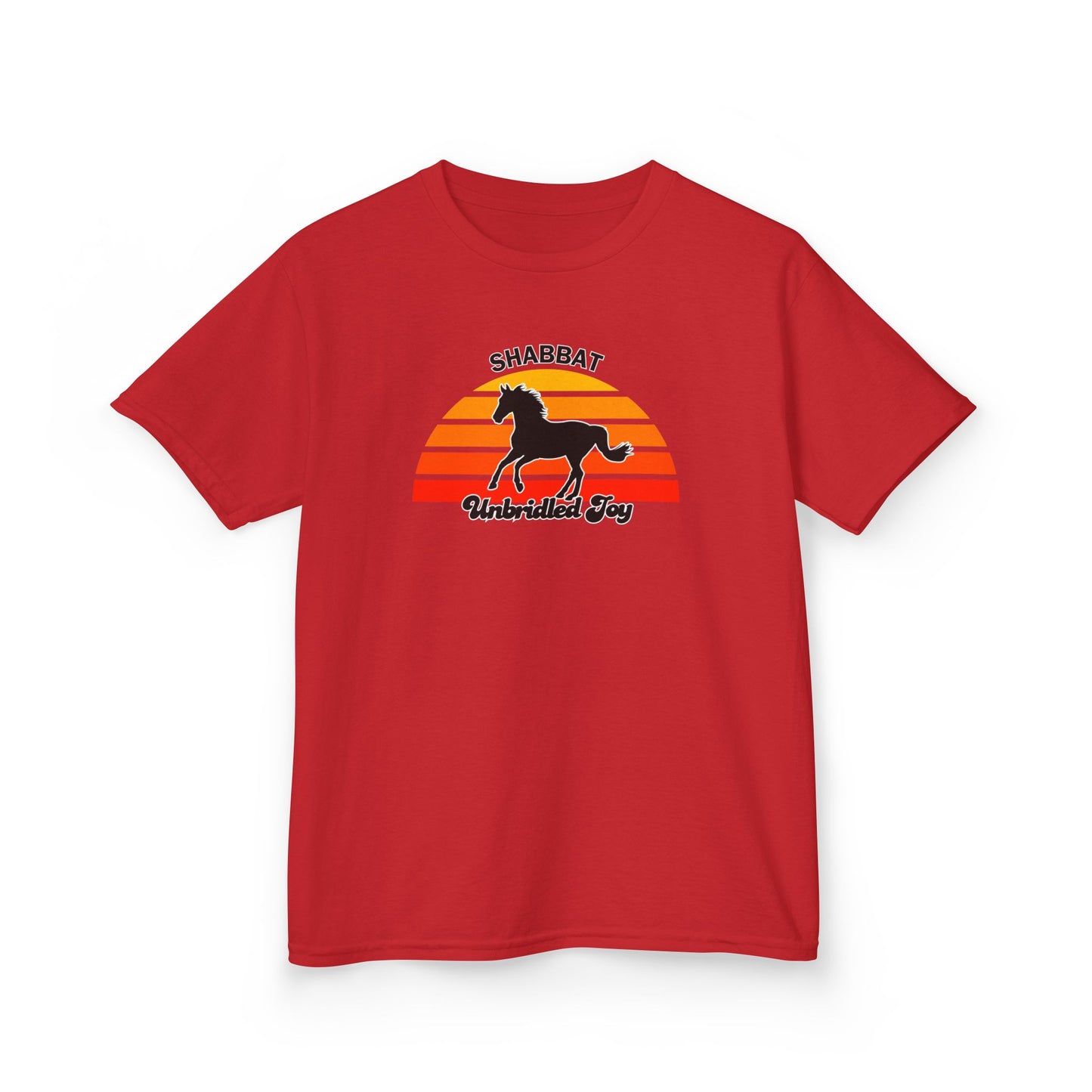 Kids T‑Shirt — 'Shabbat Unbridled Joy' Horse Sunset Graphic