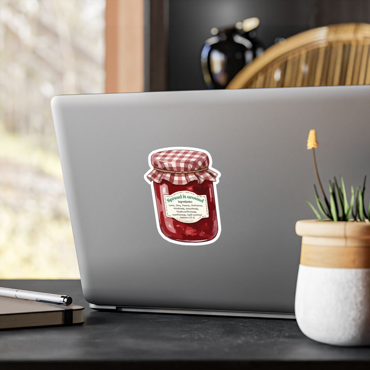 Jam Jar Fruit Of The Spirit Biblical Vinyl Sticker – “Spread It Around” Inspirational Kiss-Cut Decal