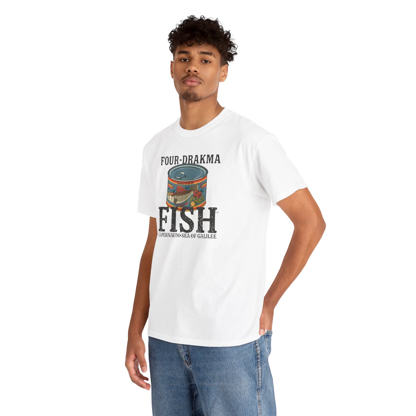 Vintage Four-Drachma Fish Co Matthew 17:24-27 Unisex Tee for Fishermen and Bible Enthusiasts