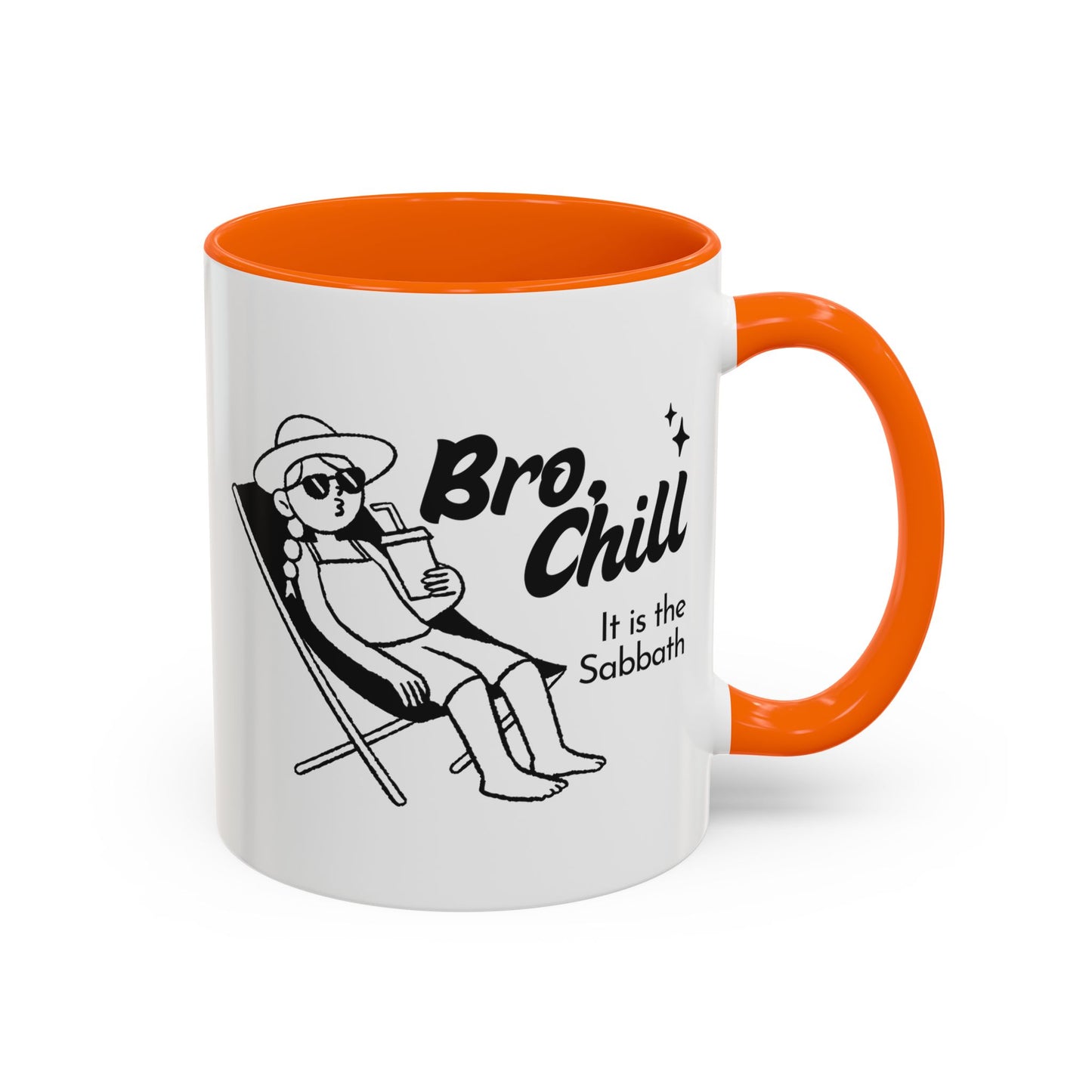 Bro, Chill Shabbat Themed Accent Coffee Mug, Relaxation Gift, Coffee Lover Gift, Cute Mug for Friends, Fun Coffee Cup