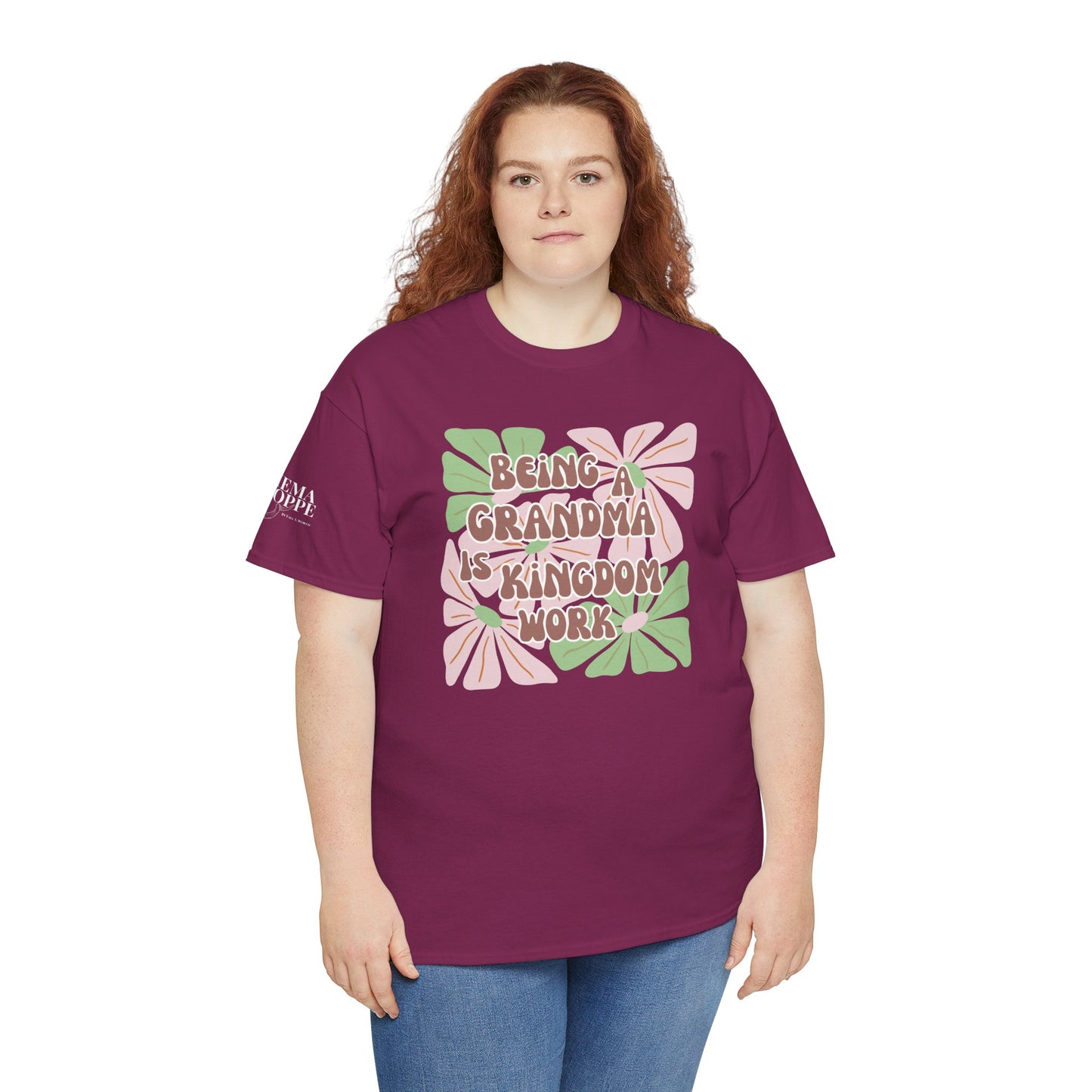 Being A Grandma Is Kingdom Work T-Shirt — Floral Retro Grandmother Appreciation Gift