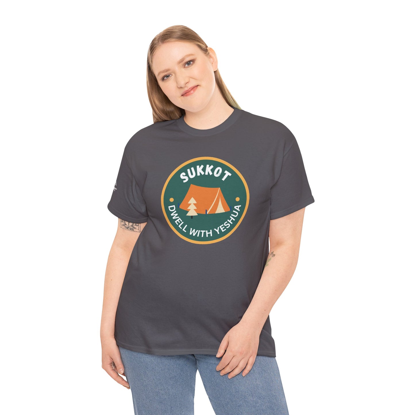 Sukkot Camping Tee — “Dwell With Yeshua” Biblical Feast T‑Shirt
