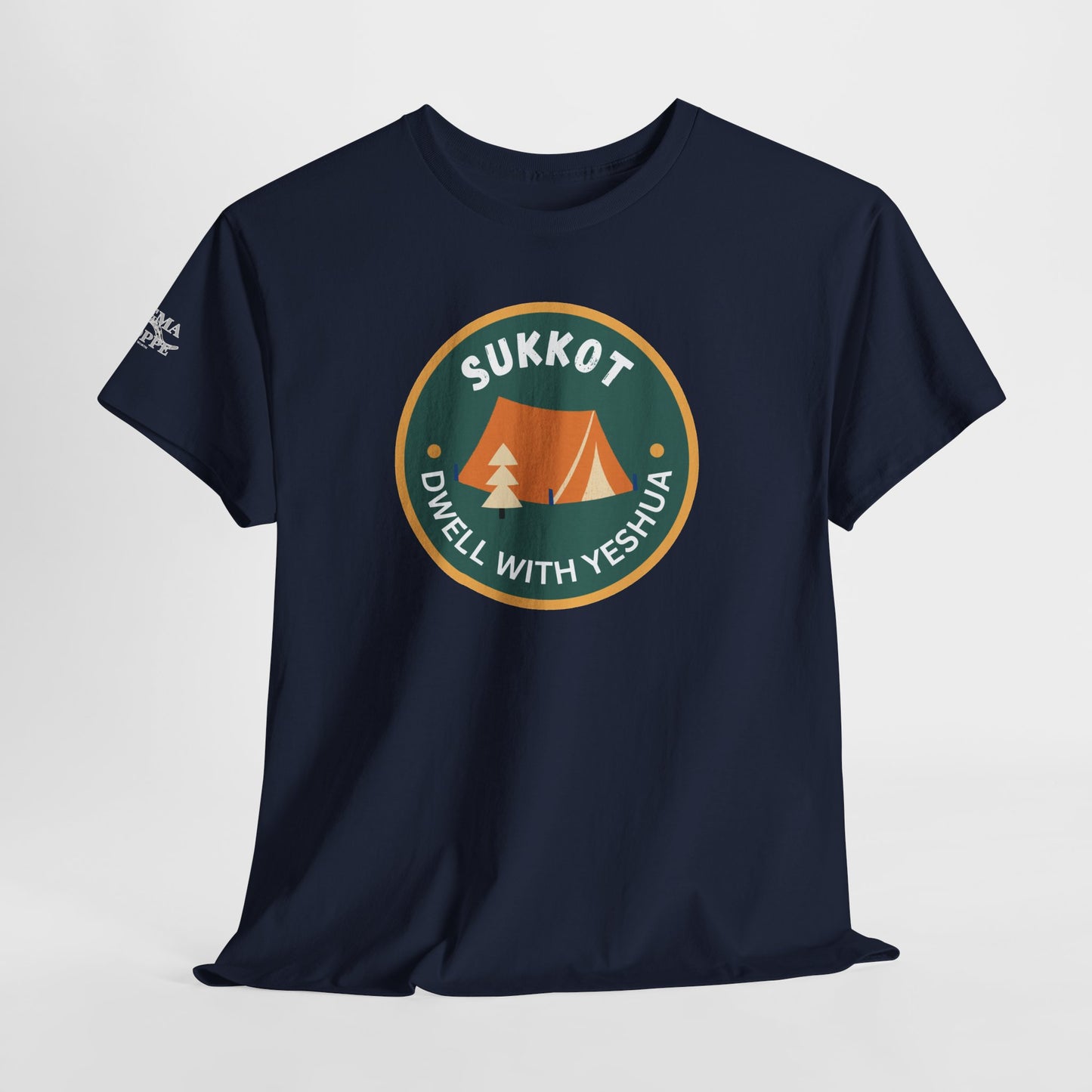 Sukkot Camping Tee — “Dwell With Yeshua” Biblical Feast T‑Shirt