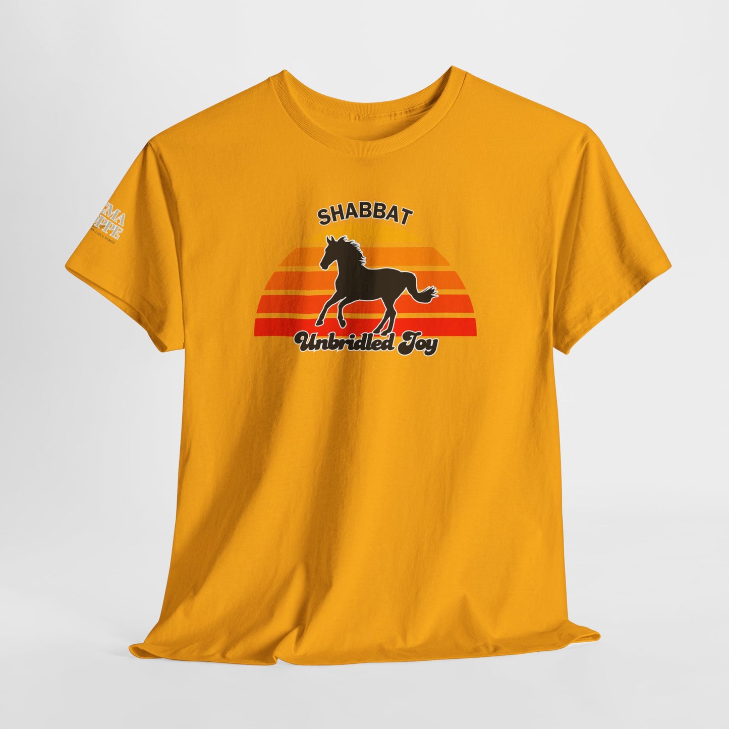 Shabbat Unbridled Joy Tee — Retro Horse Sabbath Sunset T‑Shirt