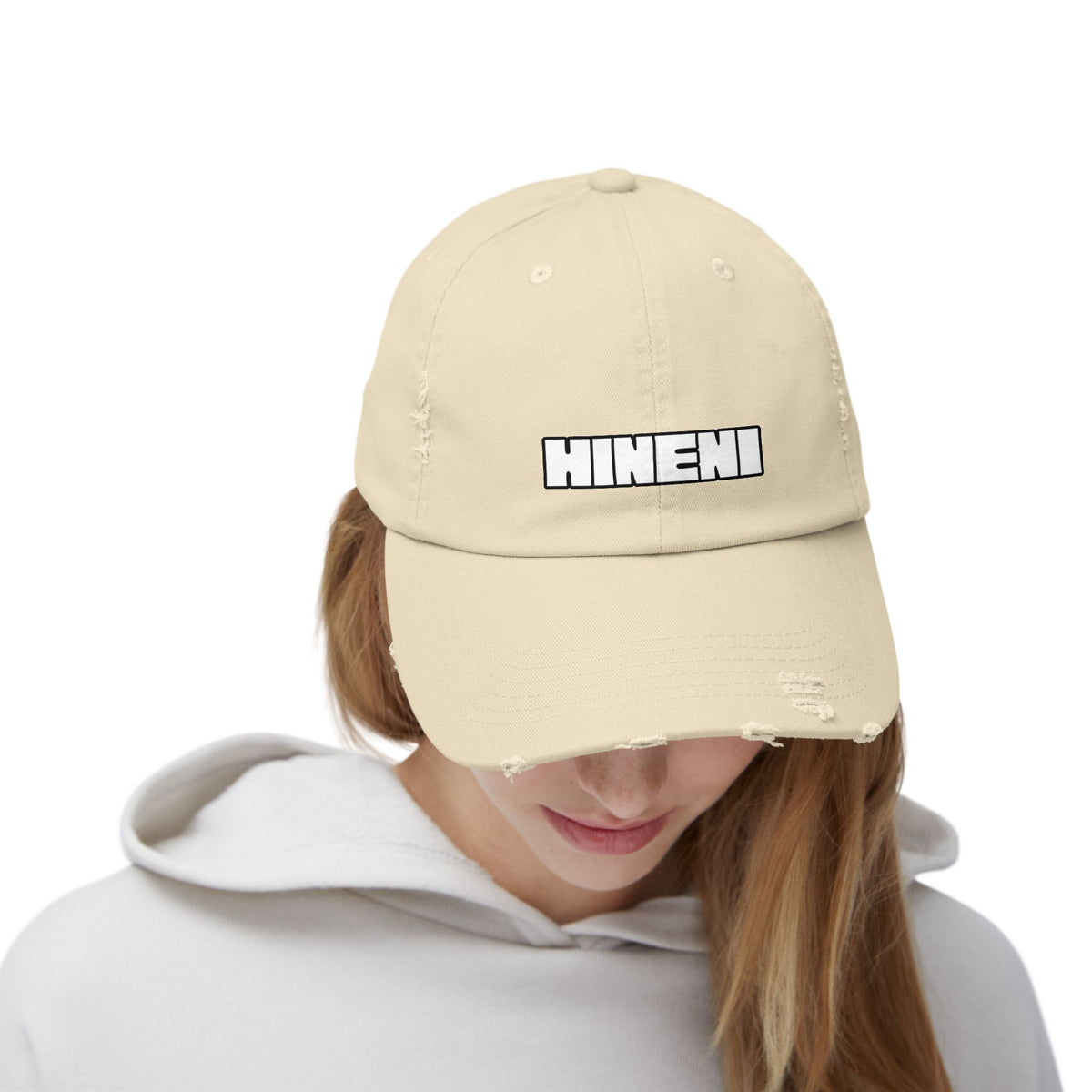 Hineni (Hebrew for "here I am")  Distressed Cap with 'Hineni' | Casual Streetwear Hat, Daily Accessory, Gift for Him/Her, Trendy Cap