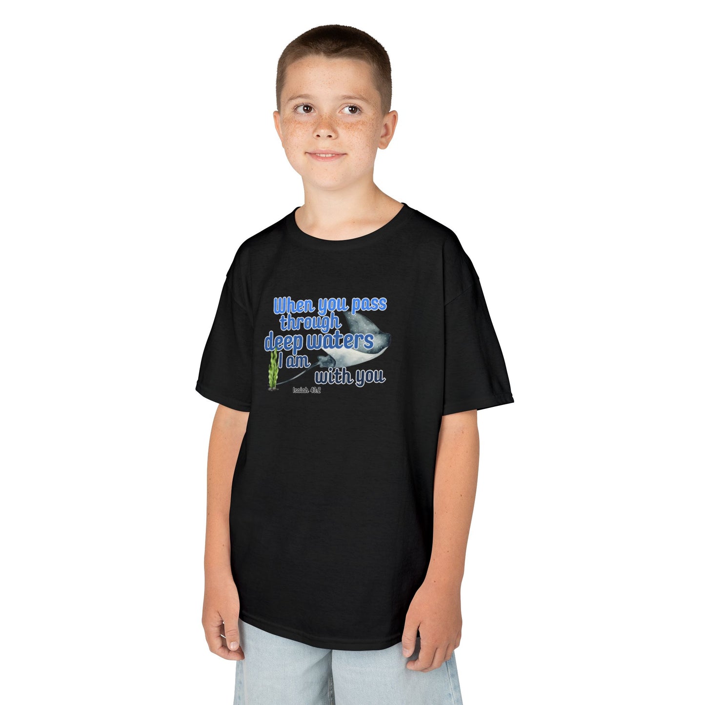 "When you pass through deep waters I am with you" Stingray Bible Verse Shirt Kid's Shirt