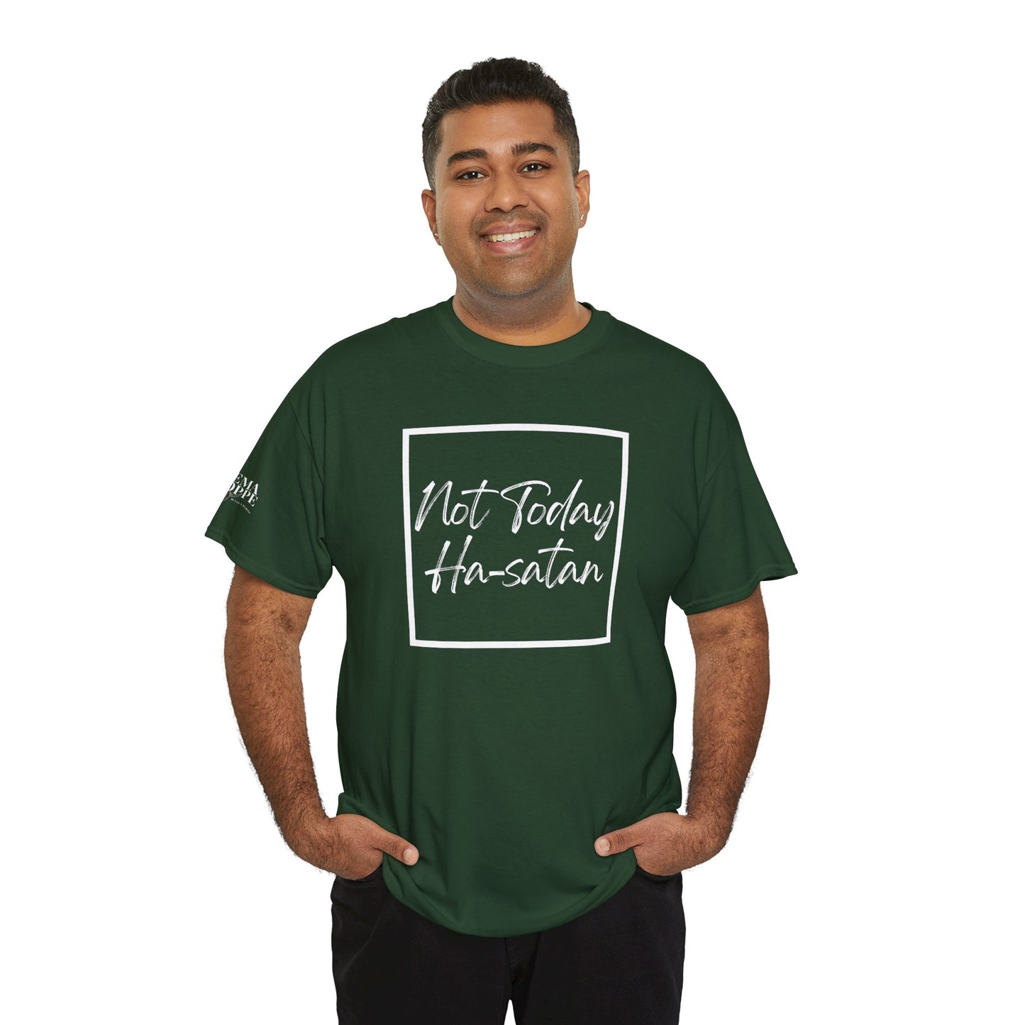 "Not Today Ha-satan" Cotton Tee Minimal Script Graphic Tee