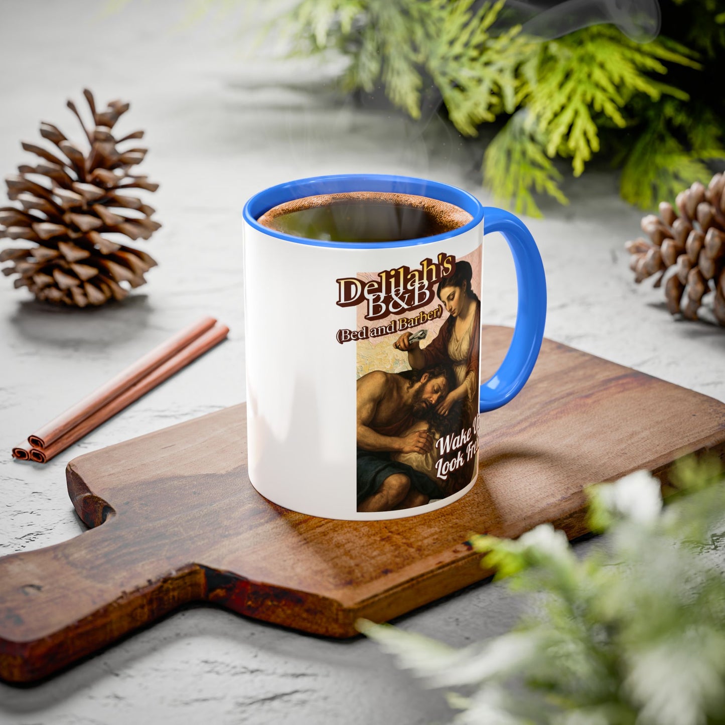 Funny Vintage Sampson Delilah's B&B Coffee Mug Bible Humor