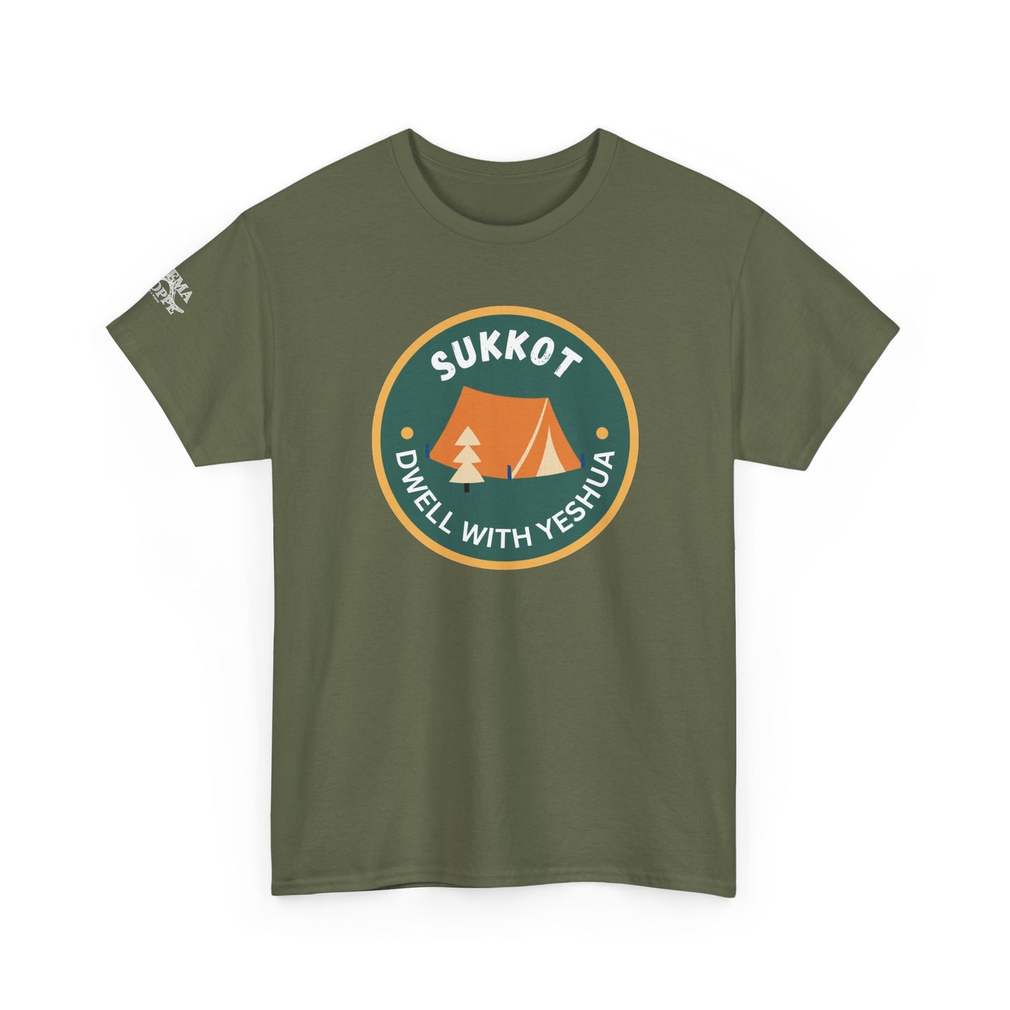 Sukkot Camping Tee — “Dwell With Yeshua” Biblical Feast T‑Shirt