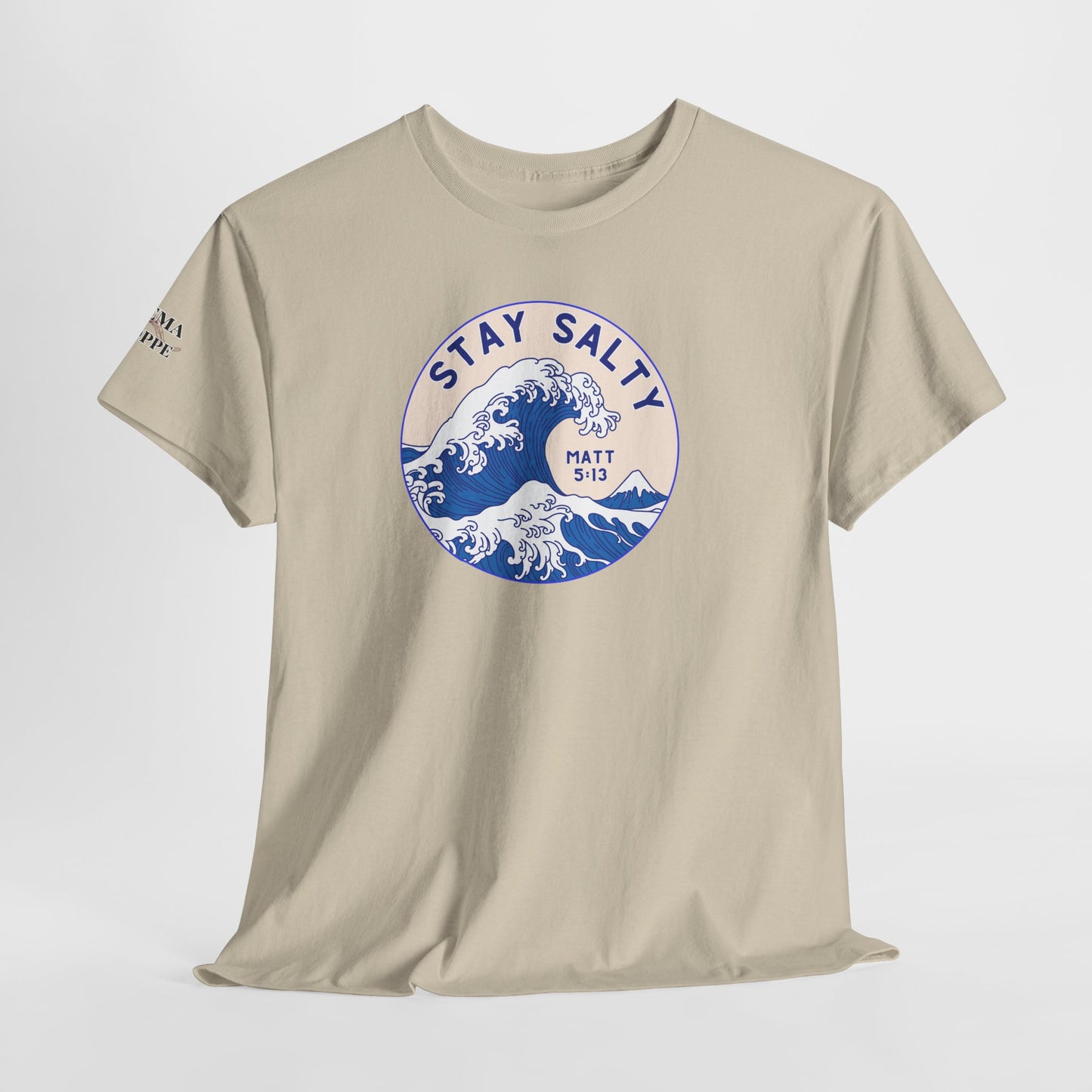 Stay Salty Surf T-Shirt — Coastal Wave Graphic with Matthew 5:13 (Hokusai-Inspired)
