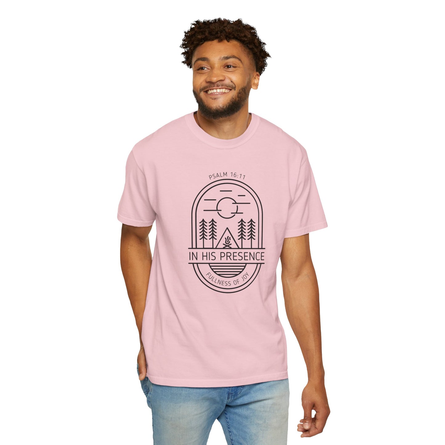 In His Presence T-Shirt — Psalm 16:11 Bible Verse Nature Comfort Colors Cotton Shirt