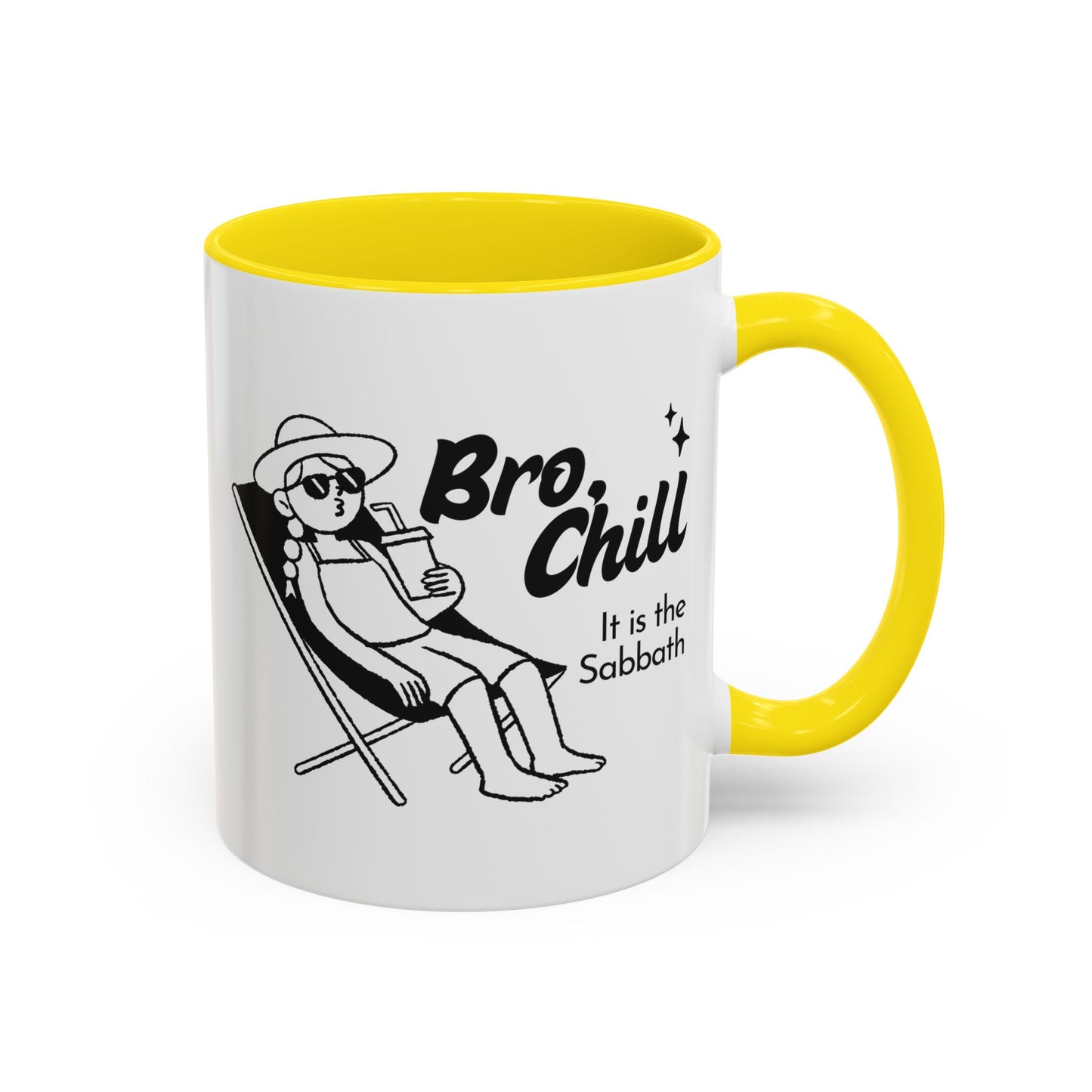 Bro, Chill Shabbat Themed Accent Coffee Mug, Relaxation Gift, Coffee Lover Gift, Cute Mug for Friends, Fun Coffee Cup