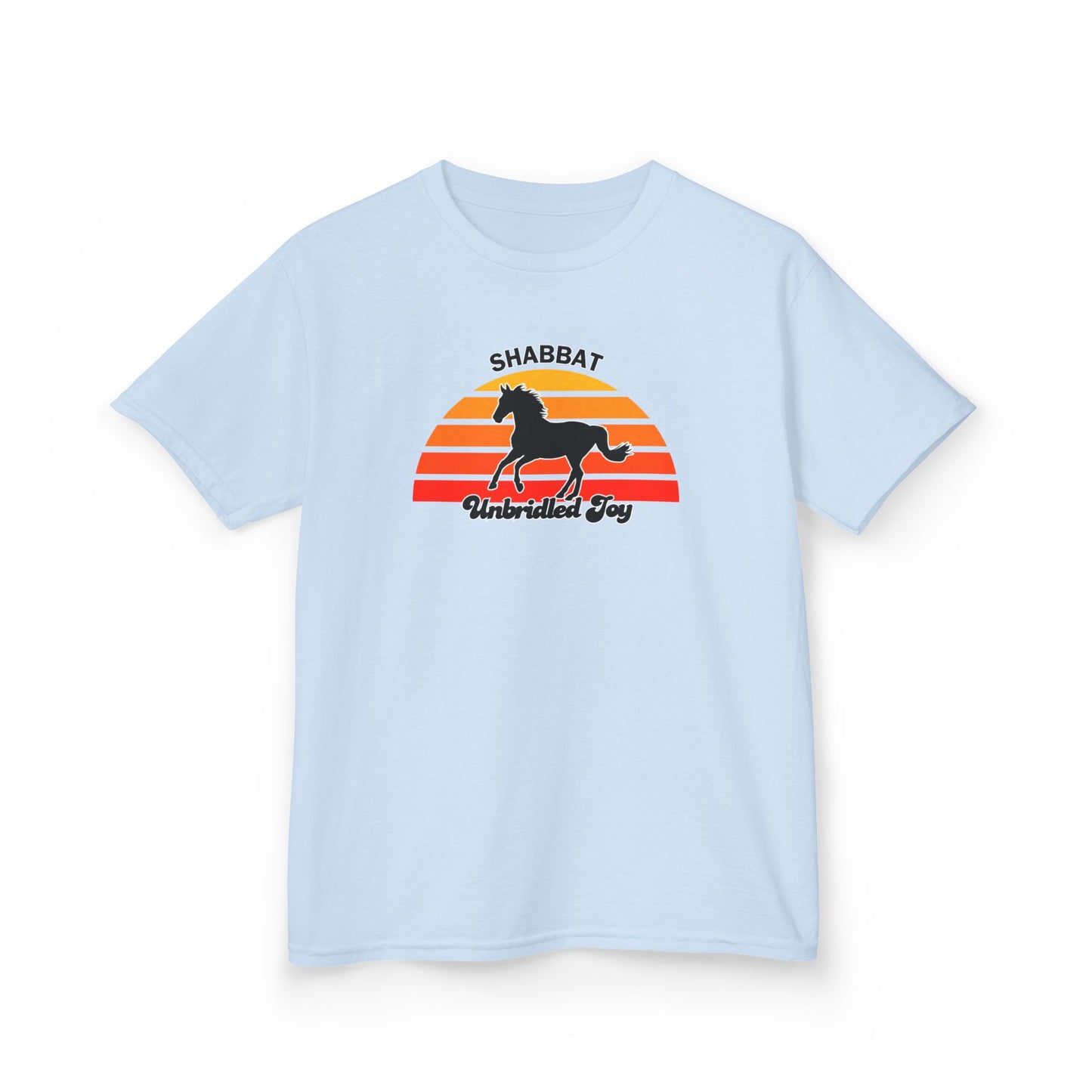 Kids T‑Shirt — 'Shabbat Unbridled Joy' Horse Sunset Graphic