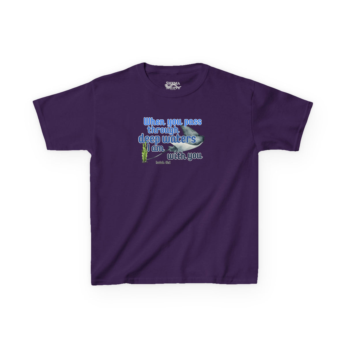 "When you pass through deep waters I am with you" Stingray Bible Verse Shirt Kid's Shirt