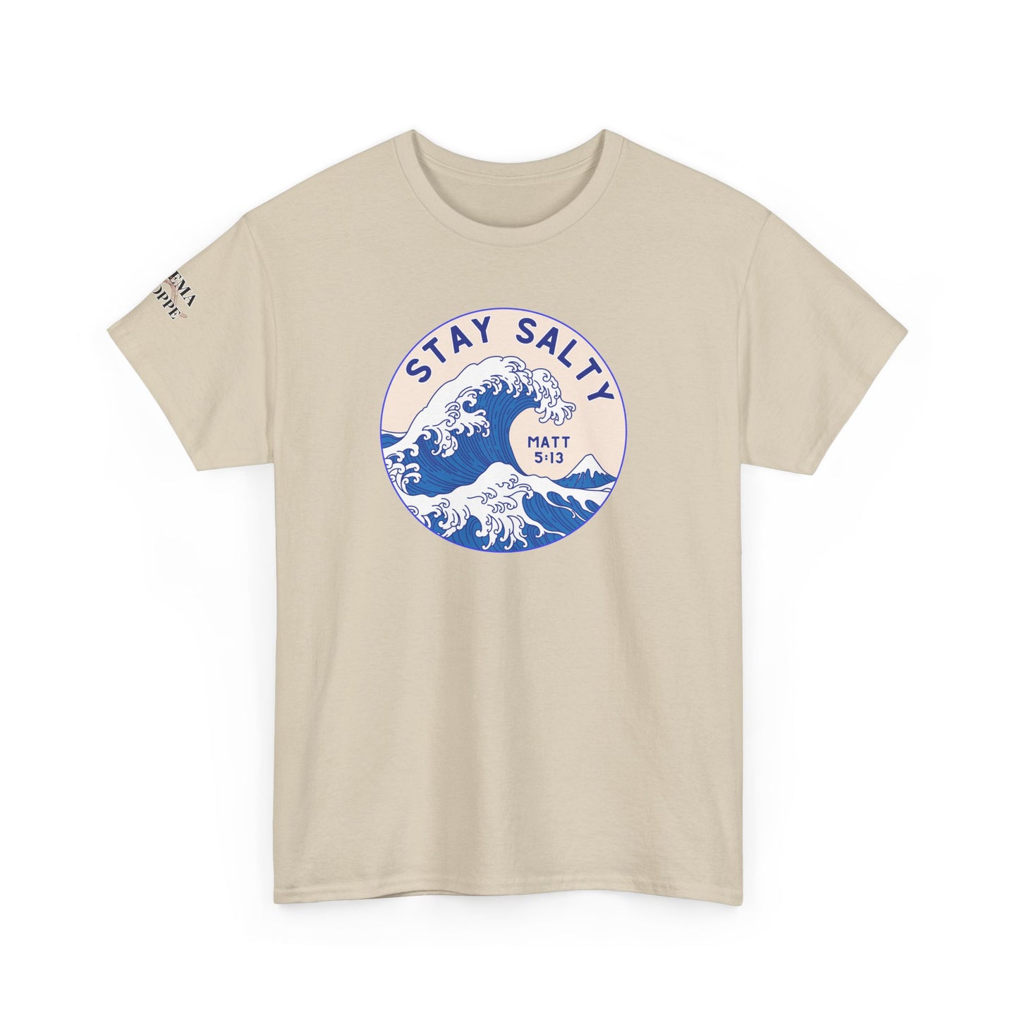 Stay Salty Surf T-Shirt — Coastal Wave Graphic with Matthew 5:13 (Hokusai-Inspired)