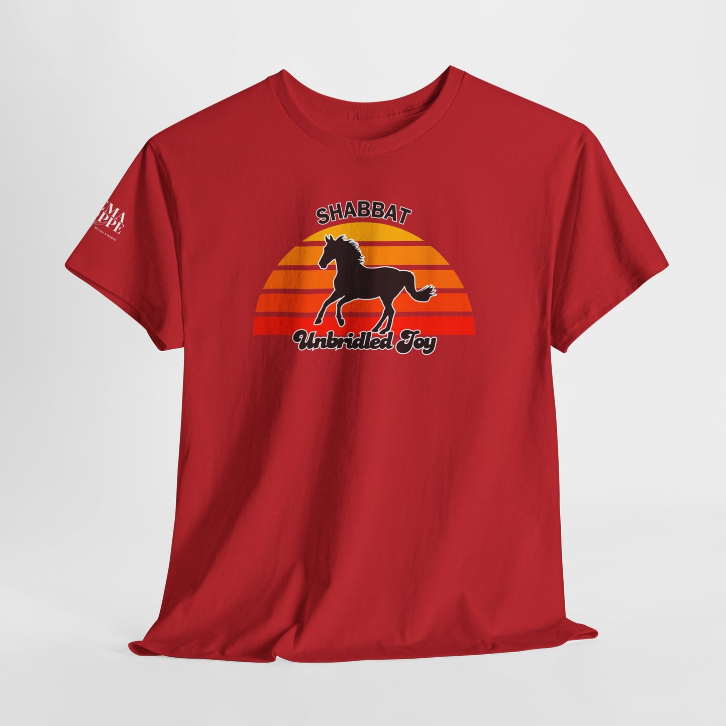 Shabbat Unbridled Joy Tee — Retro Horse Sabbath Sunset T‑Shirt