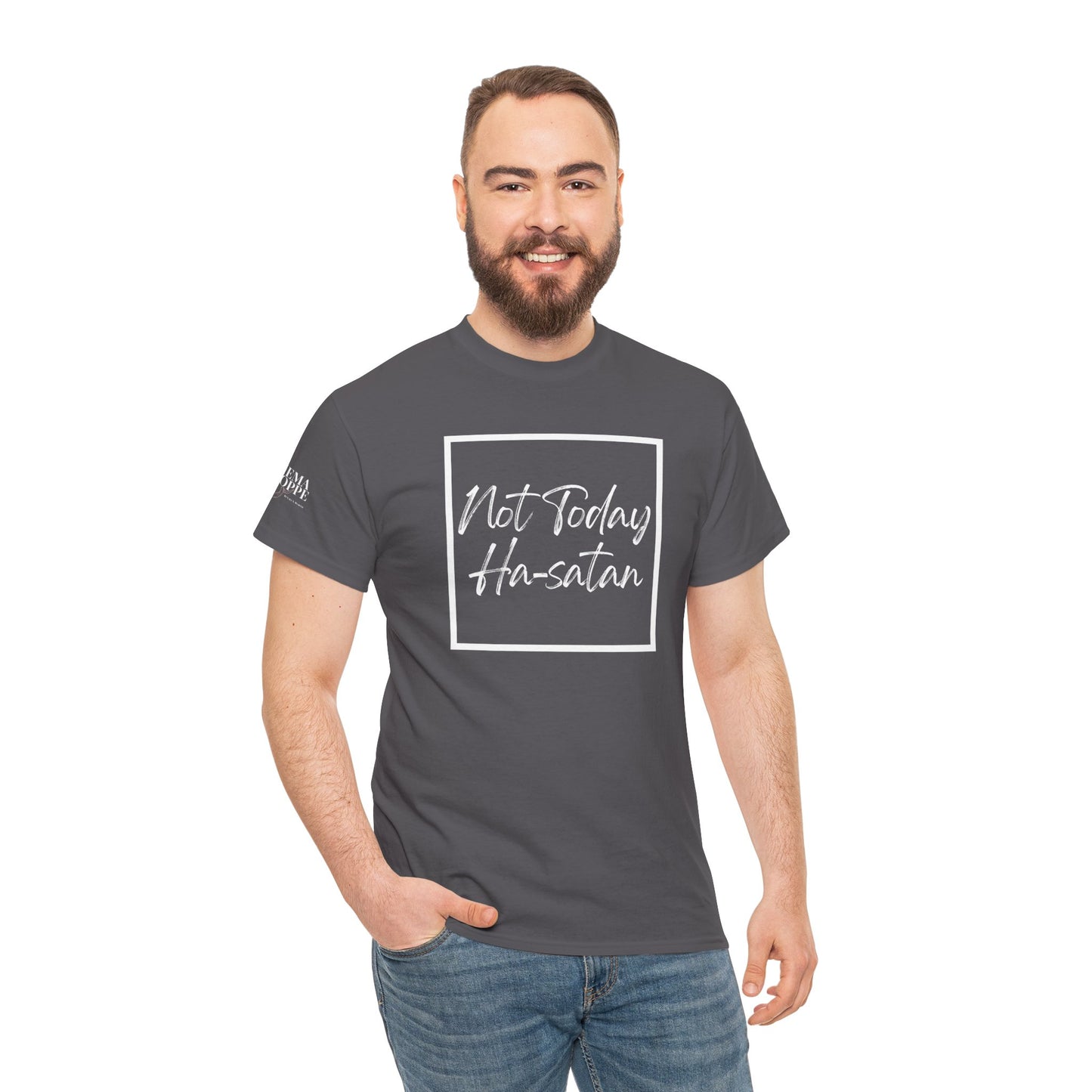 "Not Today Ha-satan" Cotton Tee Minimal Script Graphic Tee