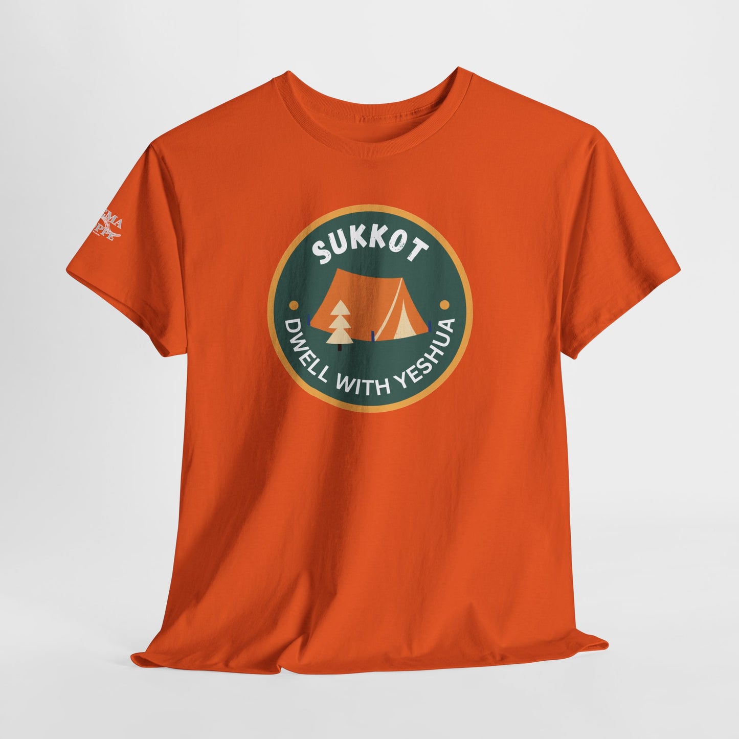 Sukkot Camping Tee — “Dwell With Yeshua” Biblical Feast T‑Shirt