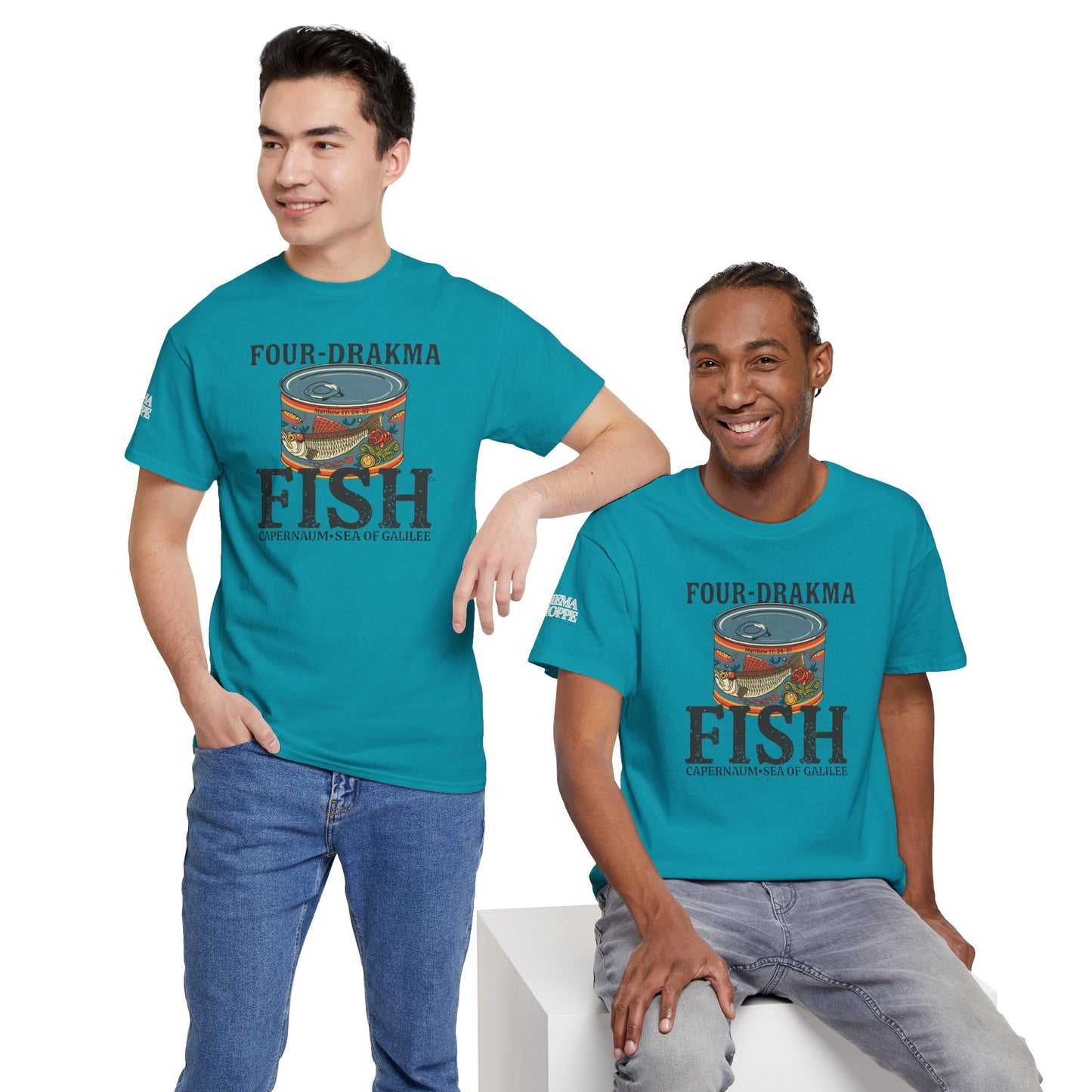 Vintage Four-Drachma Fish Co Matthew 17:24-27 Unisex Tee for Fishermen and Bible Enthusiasts