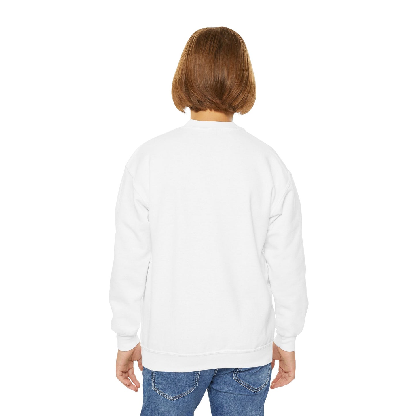 Youth Crewneck Sweatshirt — "Shabbat: Unbridled Joy" Retro Sunset Horse Design