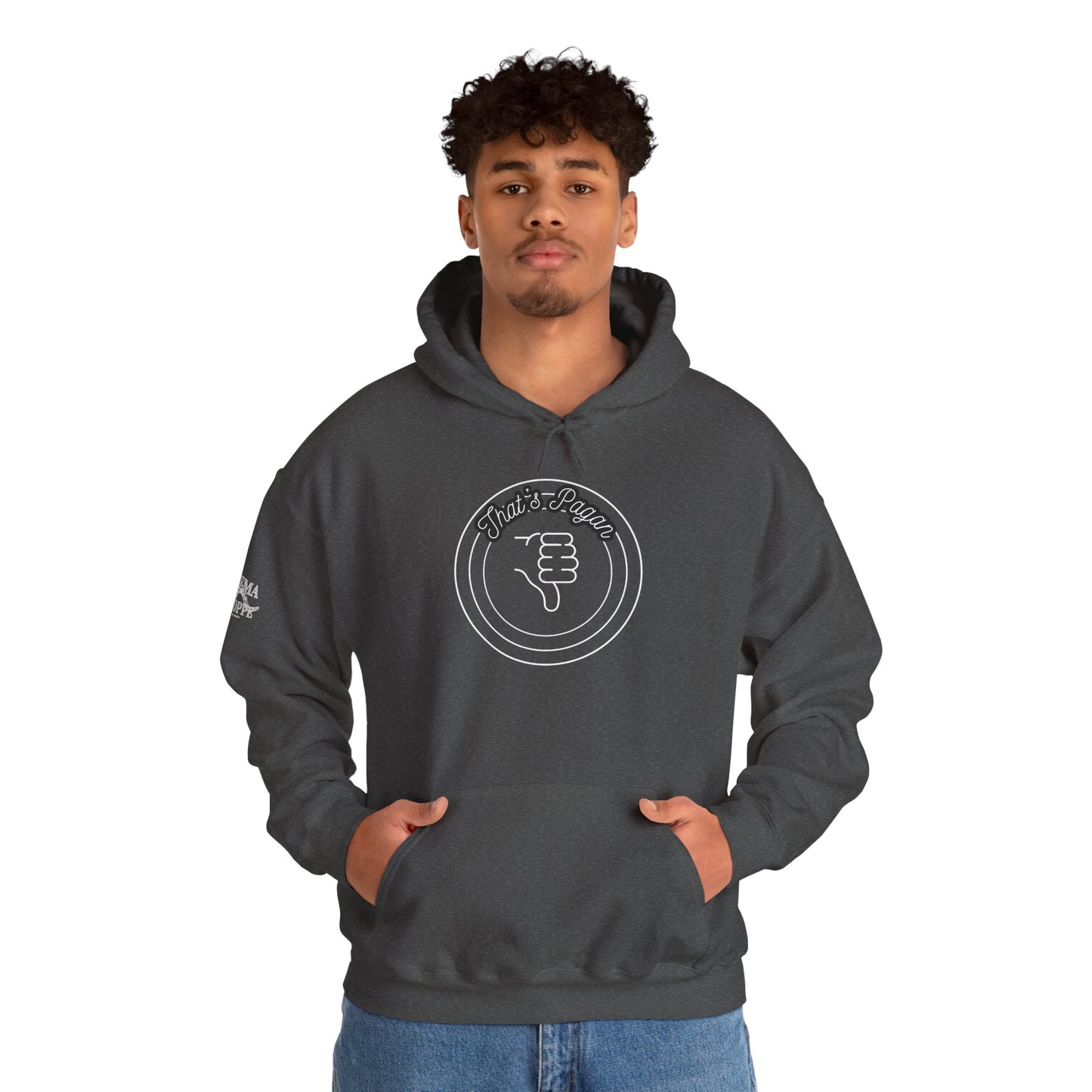 Thar's Pagan Thumbs Down Circle Hoodie — Retro Grunge Anti-Approval Graphic Sweatshirt