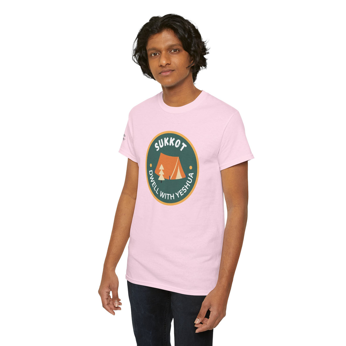 Sukkot Camping Tee — “Dwell With Yeshua” Biblical Feast T‑Shirt