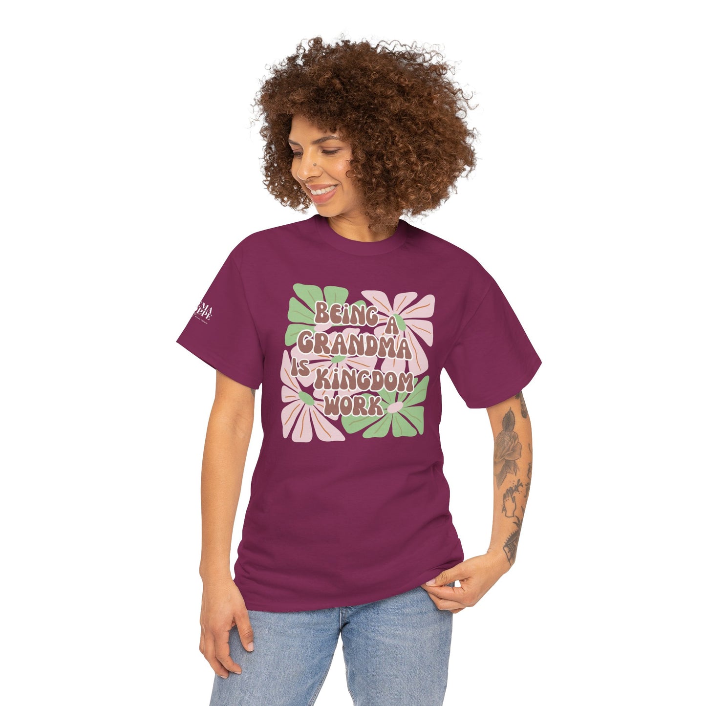 Being A Grandma Is Kingdom Work T-Shirt — Floral Retro Grandmother Appreciation Gift
