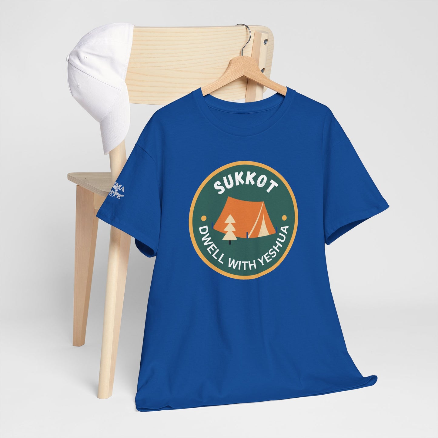 Sukkot Camping Tee — “Dwell With Yeshua” Biblical Feast T‑Shirt