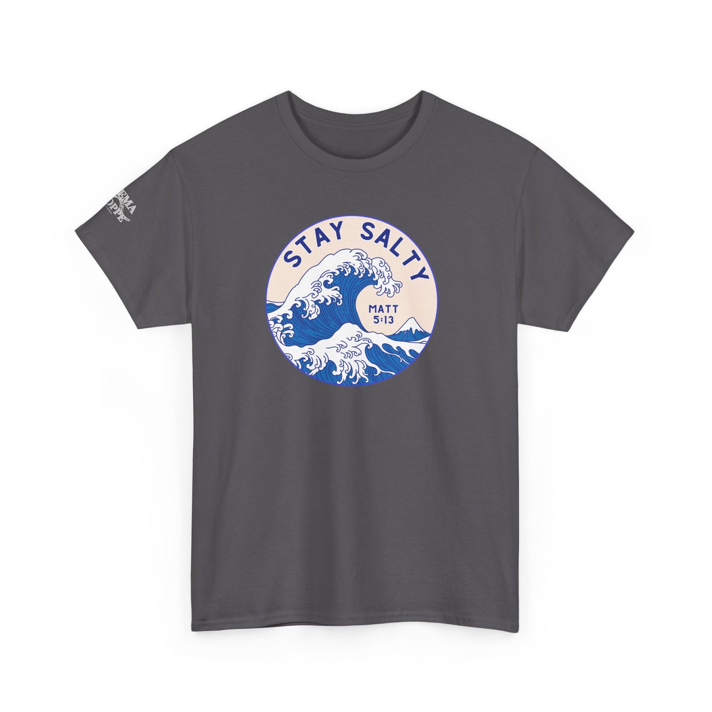 Stay Salty Surf T-Shirt — Coastal Wave Graphic with Matthew 5:13 (Hokusai-Inspired)