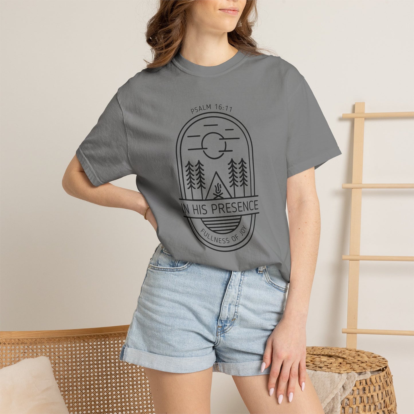 In His Presence T-Shirt — Psalm 16:11 Bible Verse Nature Comfort Colors Cotton Shirt