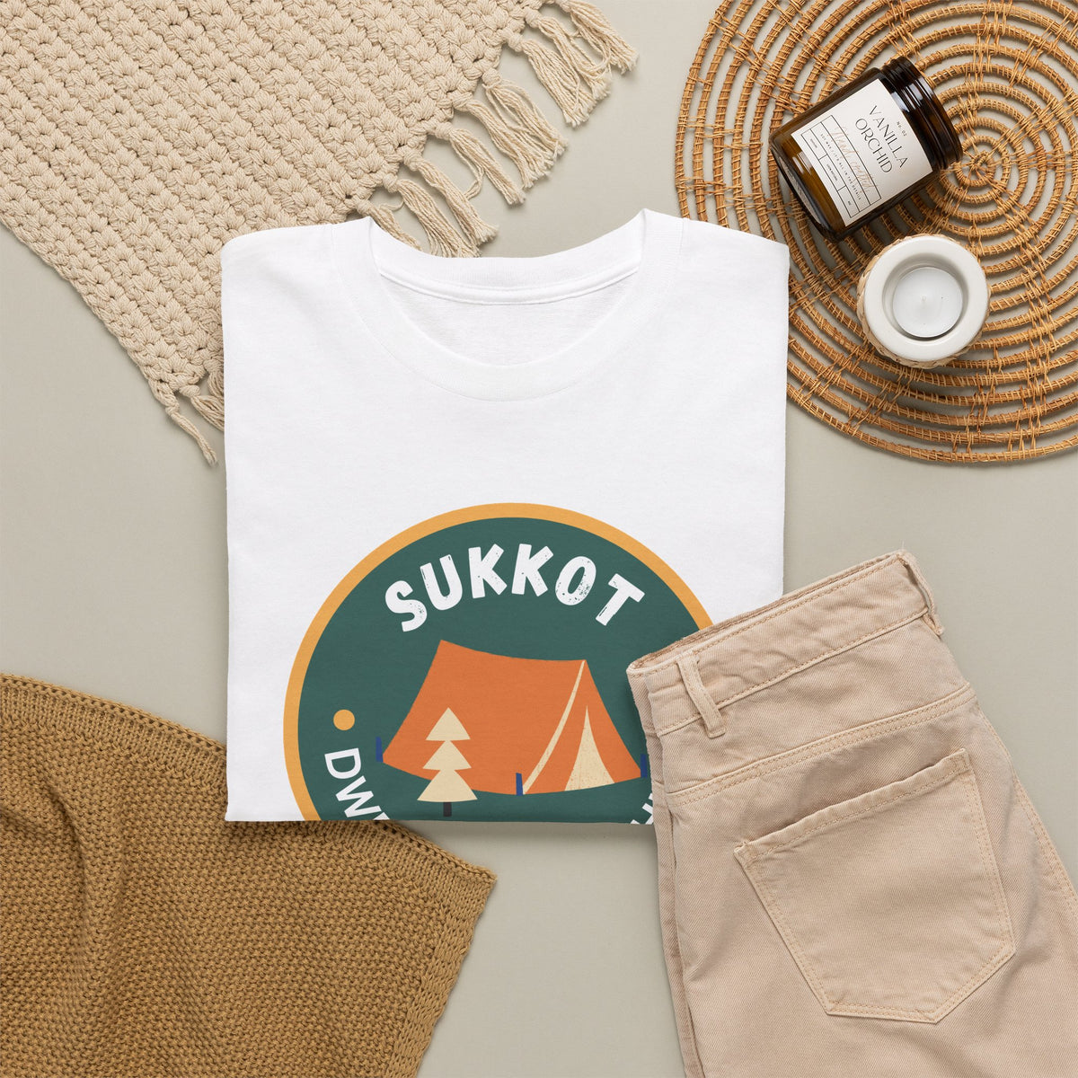 Sukkot Camping Tee — “Dwell With Yeshua” Biblical Feast T‑Shirt