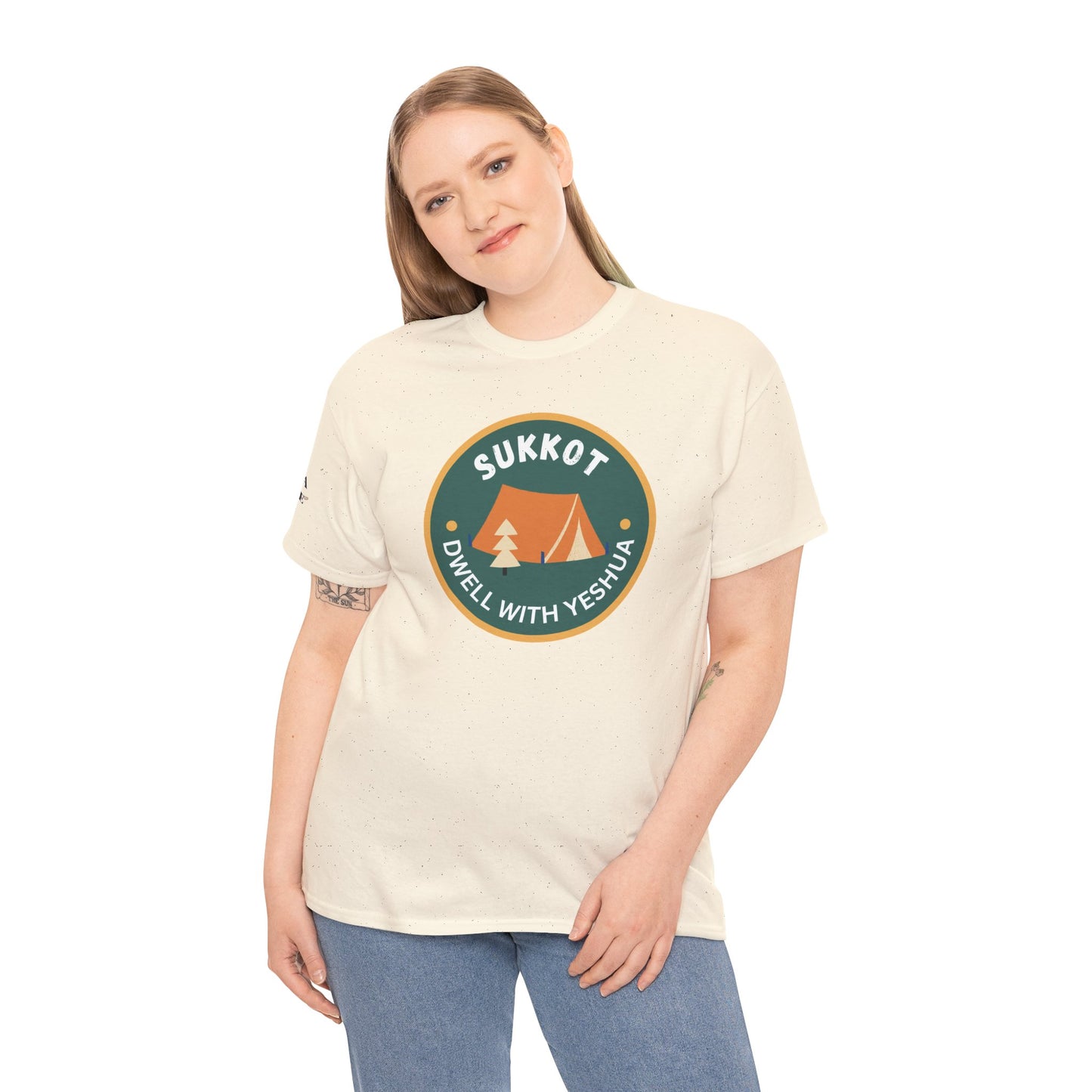 Sukkot Camping Tee — “Dwell With Yeshua” Biblical Feast T‑Shirt