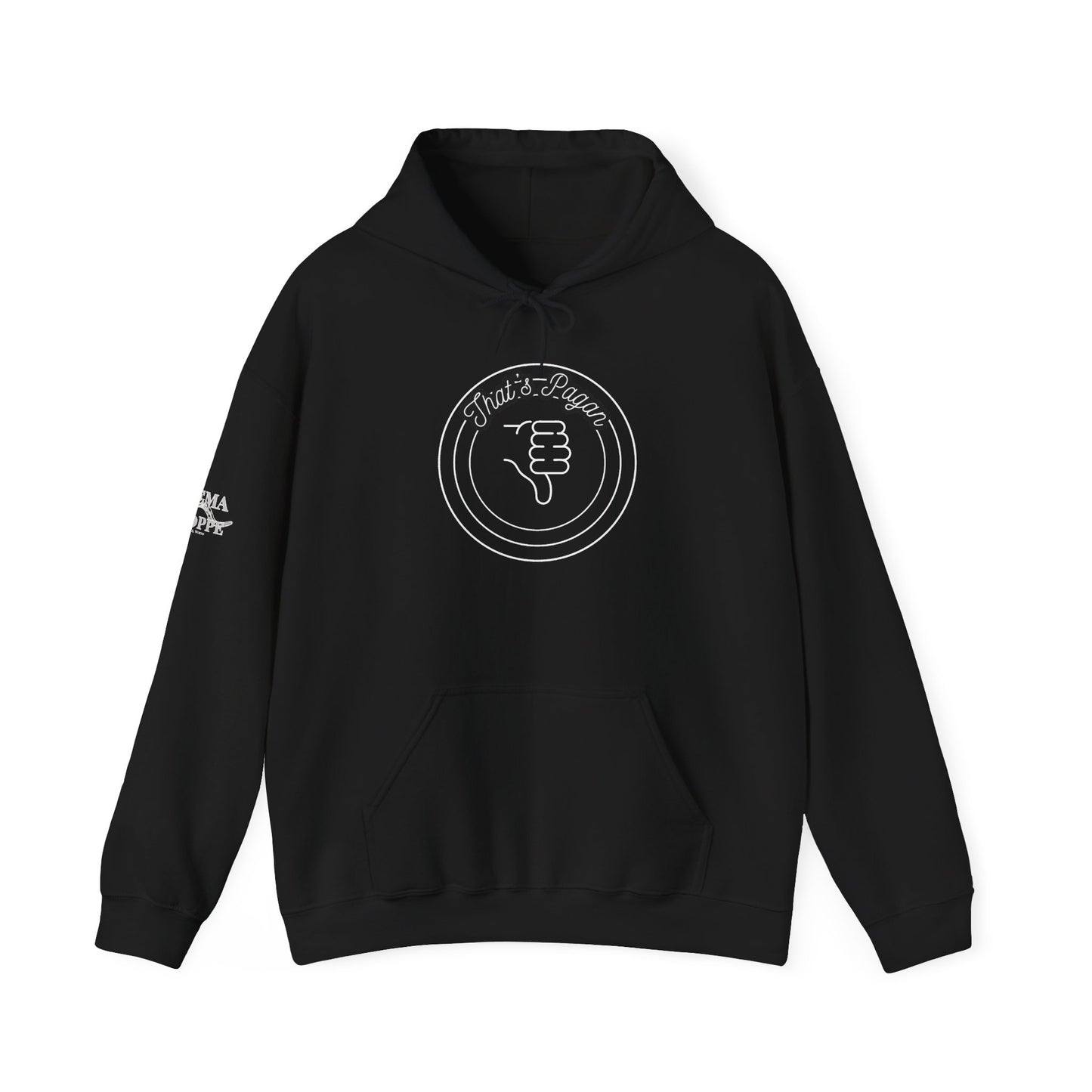 Thar's Pagan Thumbs Down Circle Hoodie — Retro Grunge Anti-Approval Graphic Sweatshirt