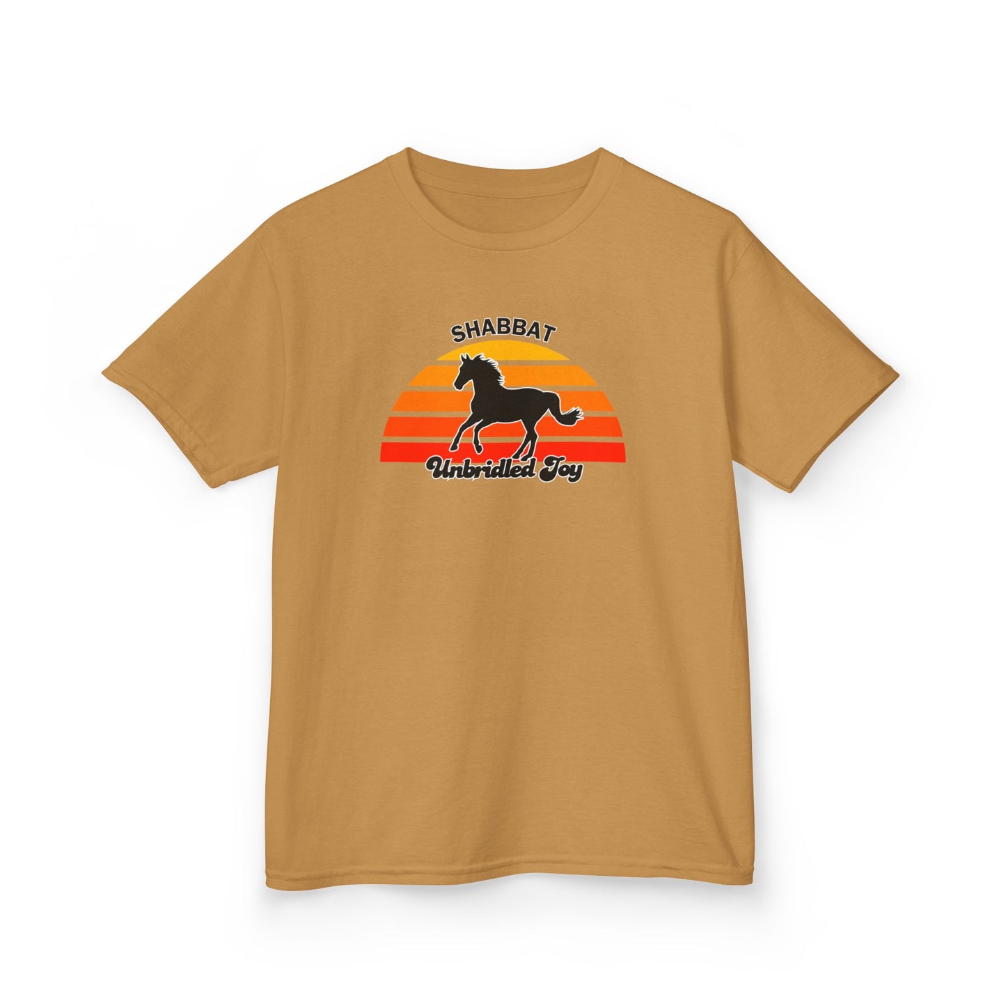 Kids T‑Shirt — 'Shabbat Unbridled Joy' Horse Sunset Graphic