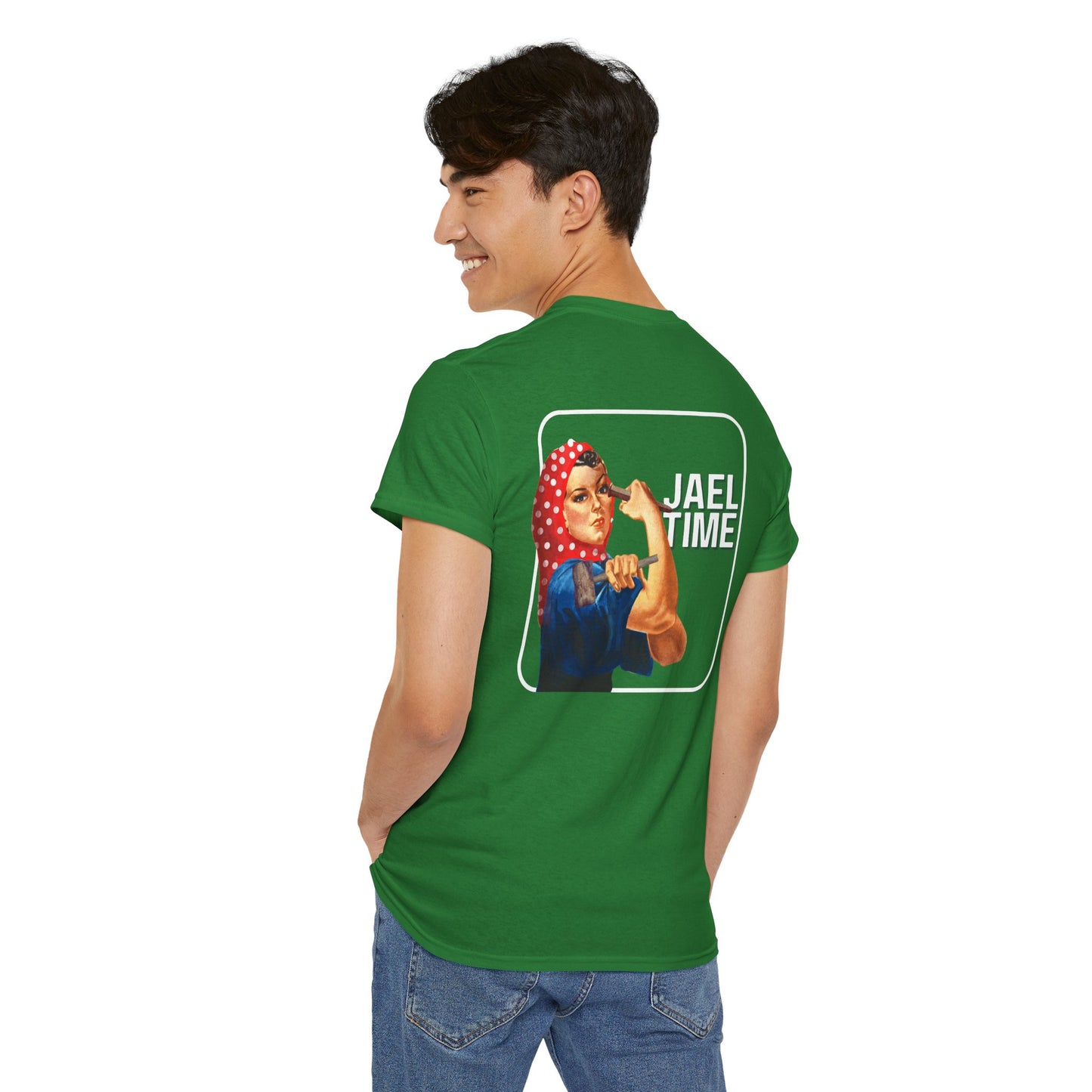 'Jael Time' Humorous Bible Story T-Shirt with Tent Peg and Hammer Design Cotton Tee