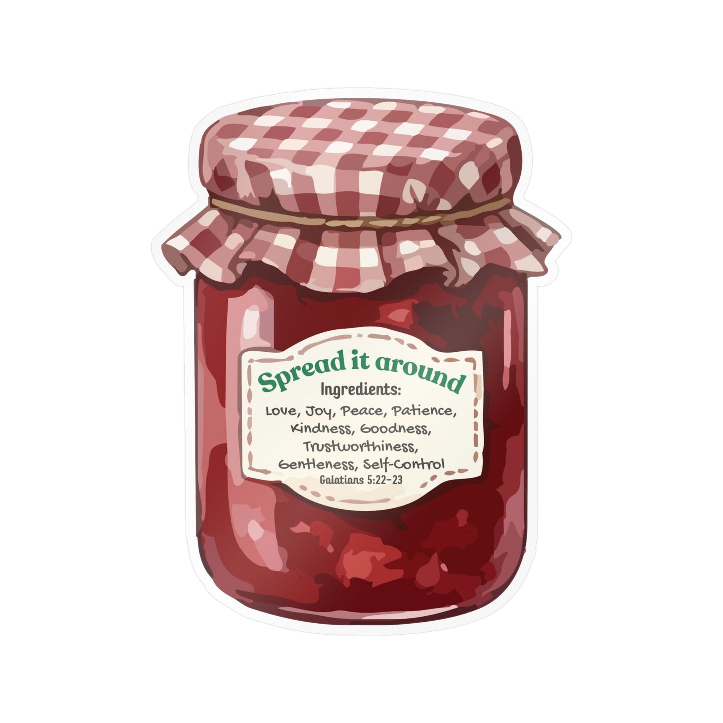 Jam Jar Fruit Of The Spirit Biblical Vinyl Sticker – “Spread It Around” Inspirational Kiss-Cut Decal