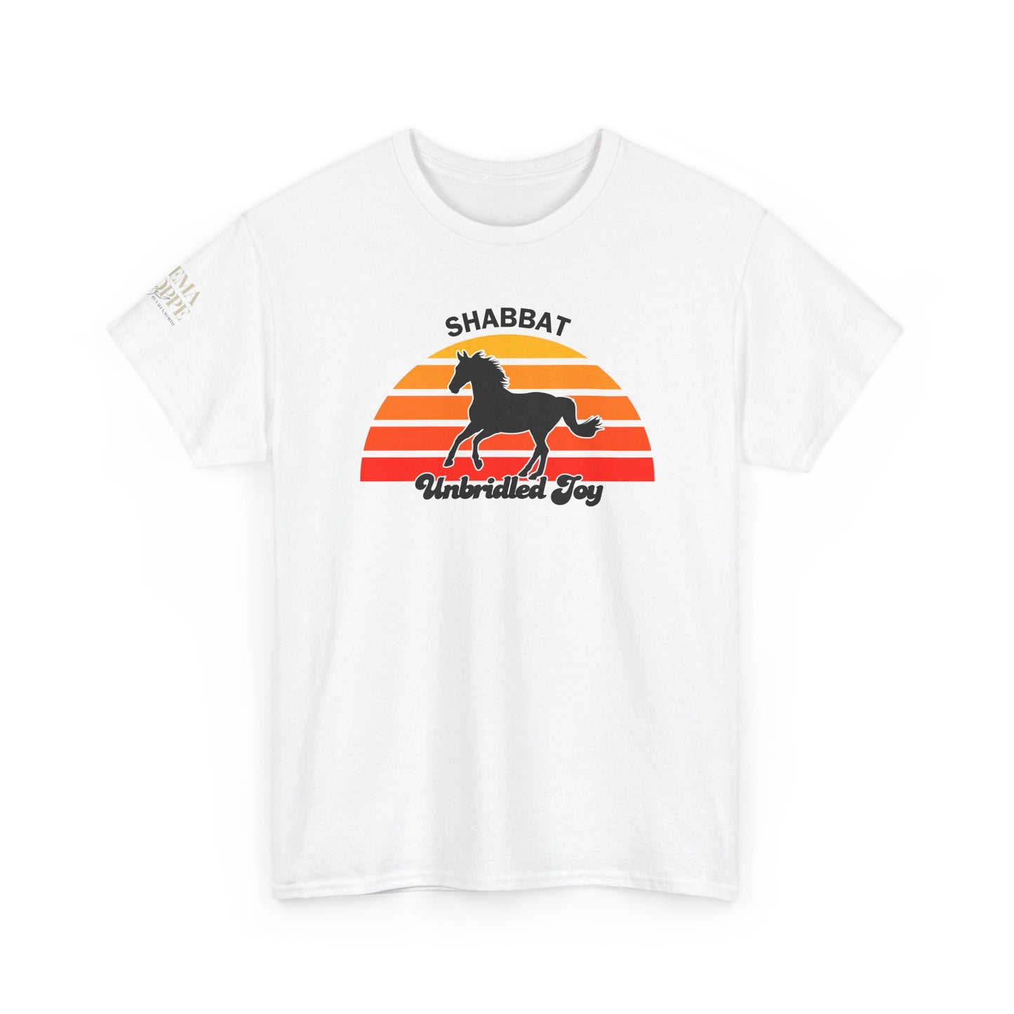 Shabbat Unbridled Joy Tee — Retro Horse Sabbath Sunset T‑Shirt