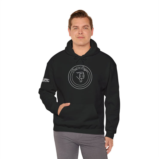Thar's Pagan Thumbs Down Circle Hoodie — Retro Grunge Anti-Approval Graphic Sweatshirt